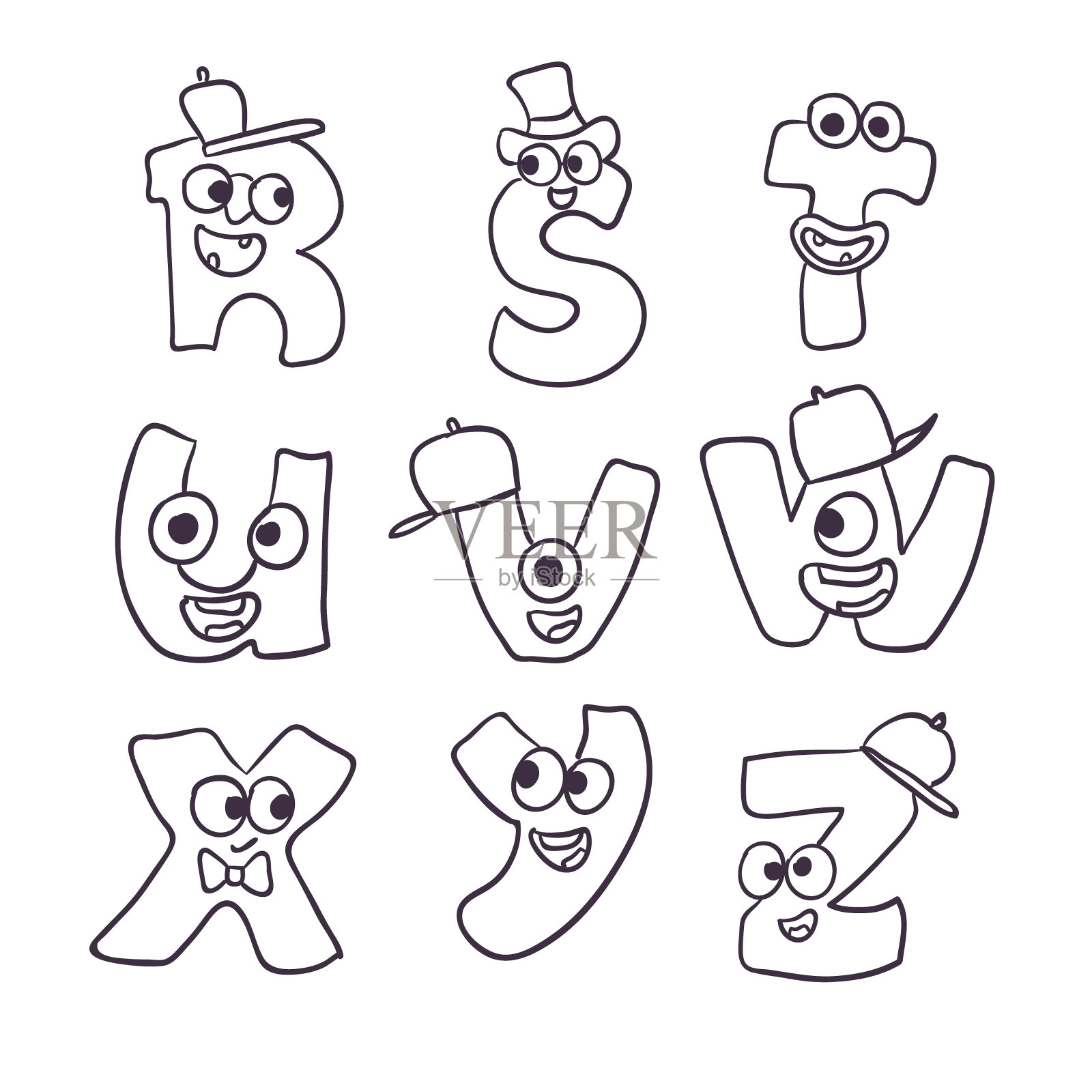 可爱的怪物，涂鸦字母abc设计元素图片
