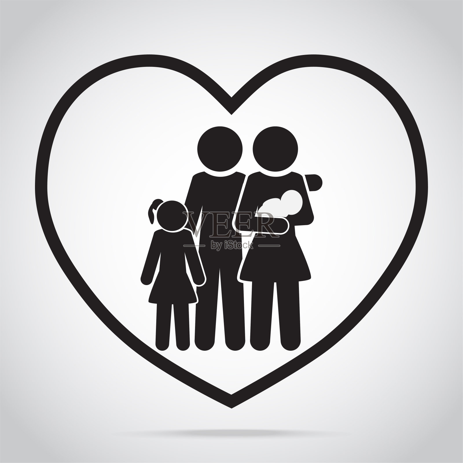 家庭和心的图标。幸福的家庭关系和爱的概念插画图片素材
