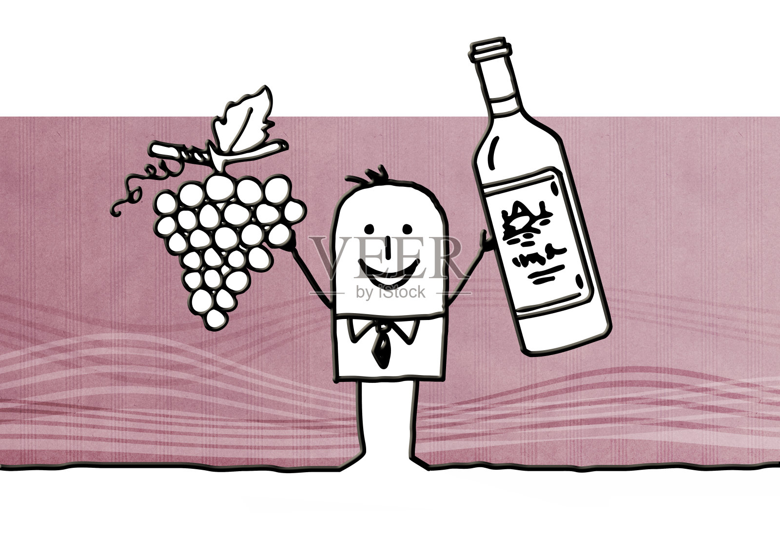 卡通人物拿着葡萄和酒瓶插画图片素材