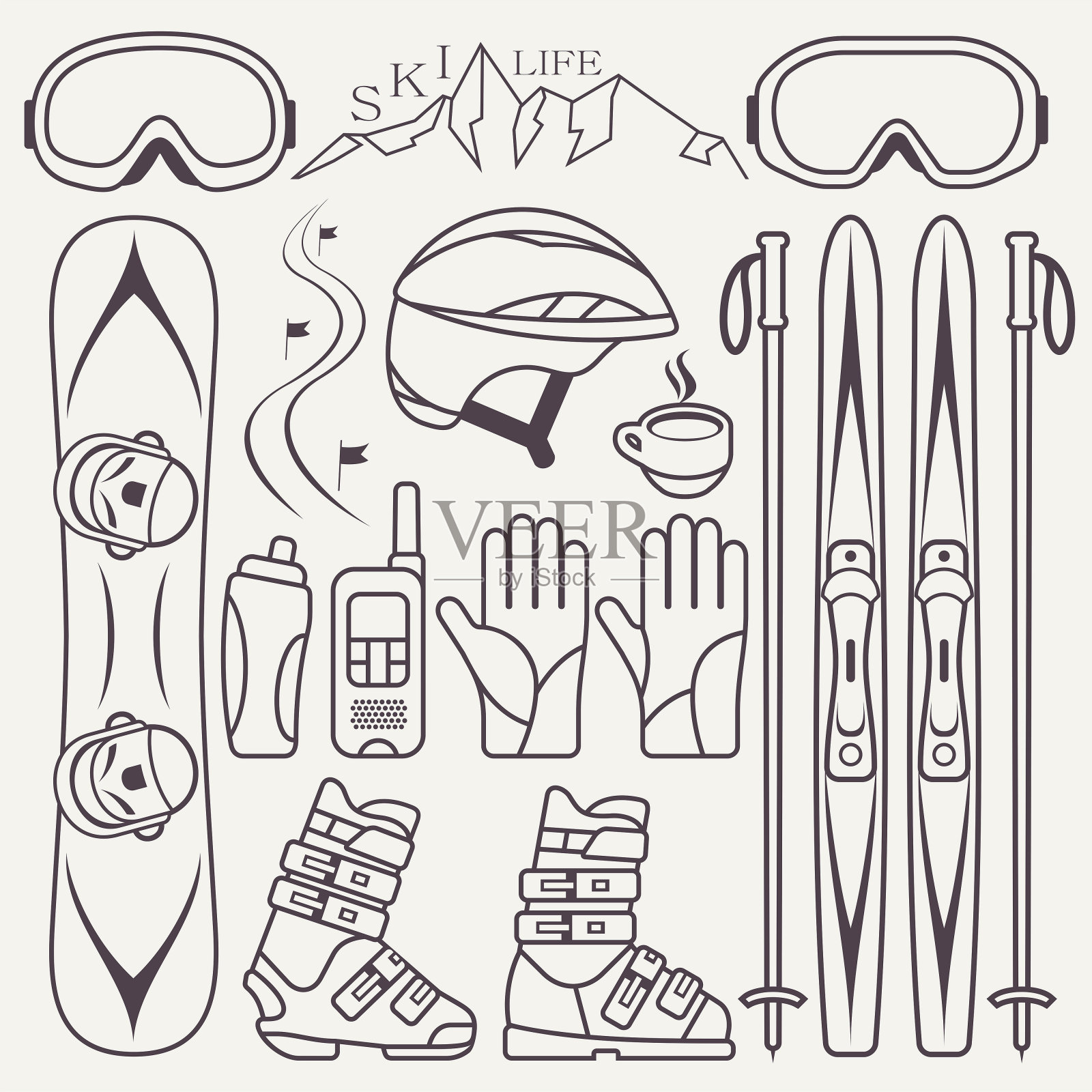 滑雪和滑板滑雪插画图片素材