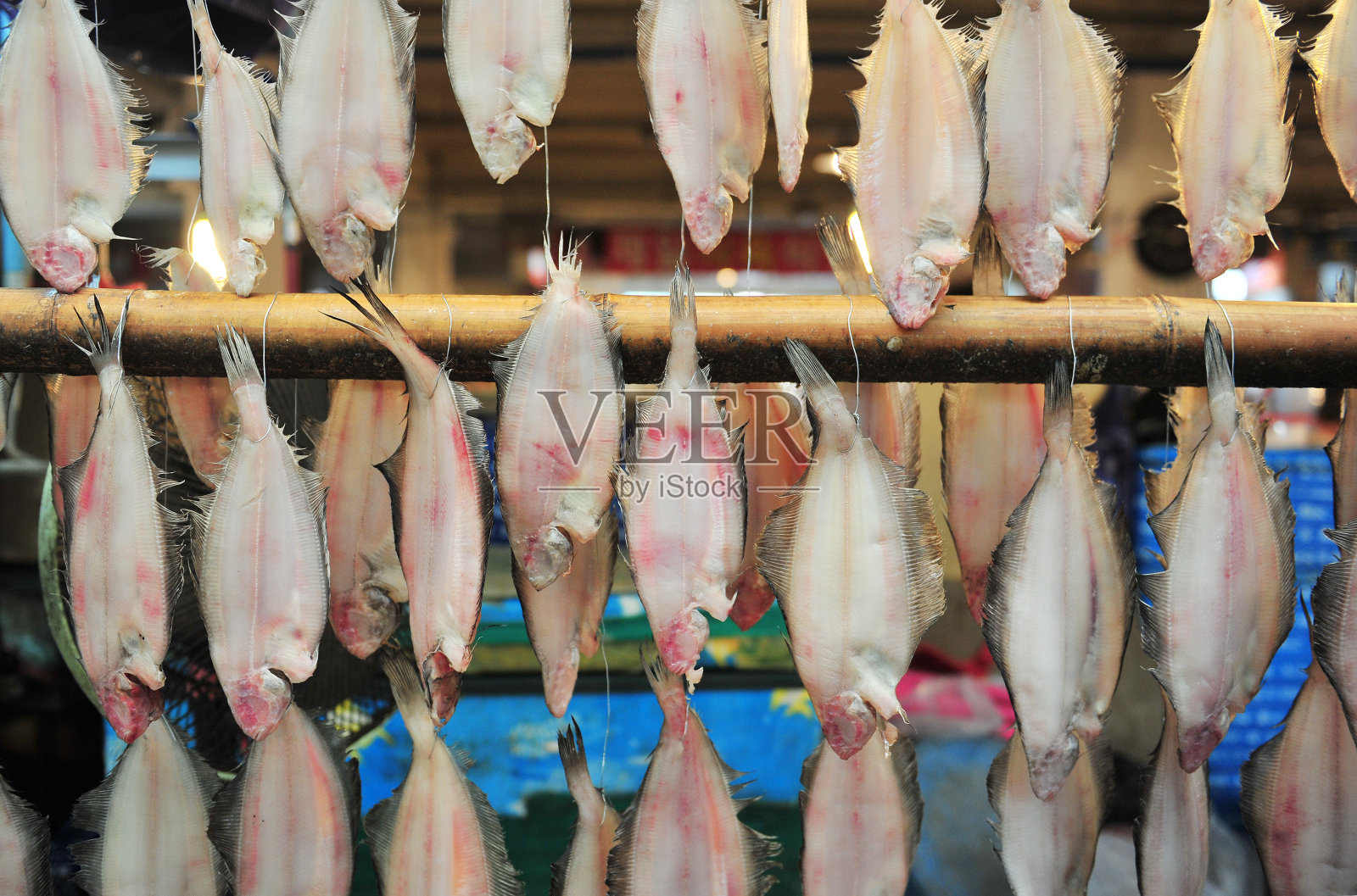 鱼市场上挂的干鱼照片摄影图片
