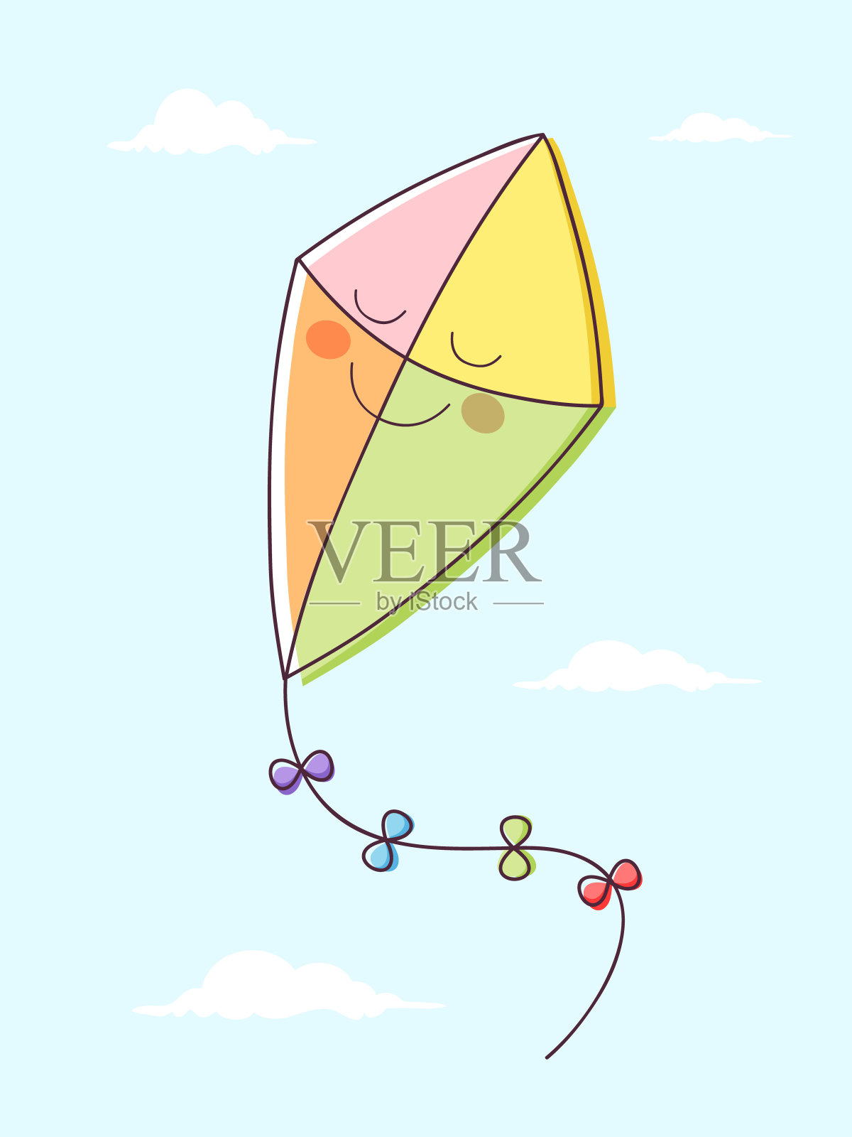 微笑的风筝在天空飞翔。插画图片素材