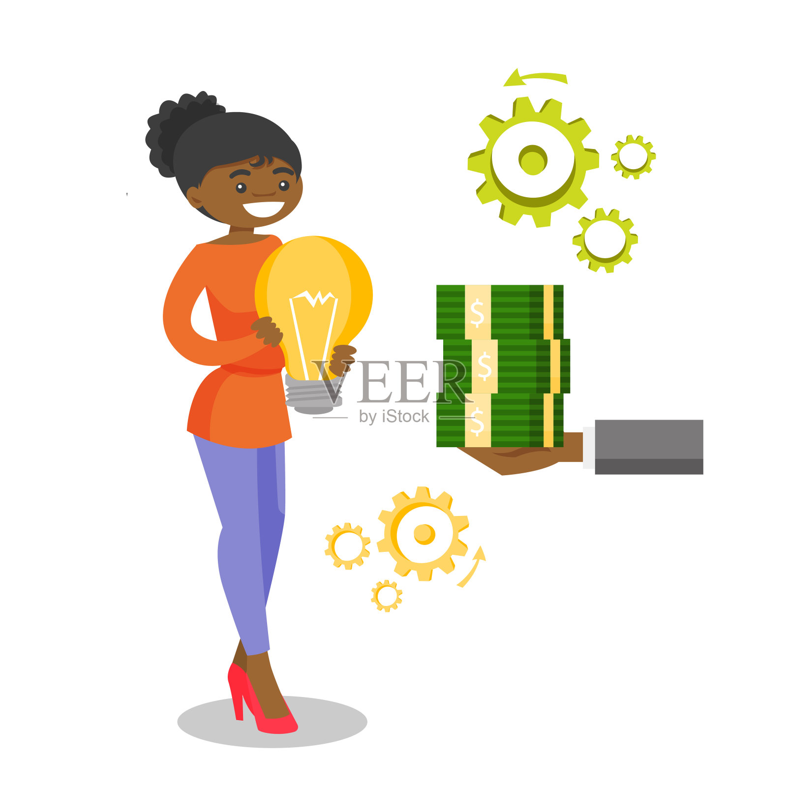 非洲女商人为了钱交换想法插画图片素材