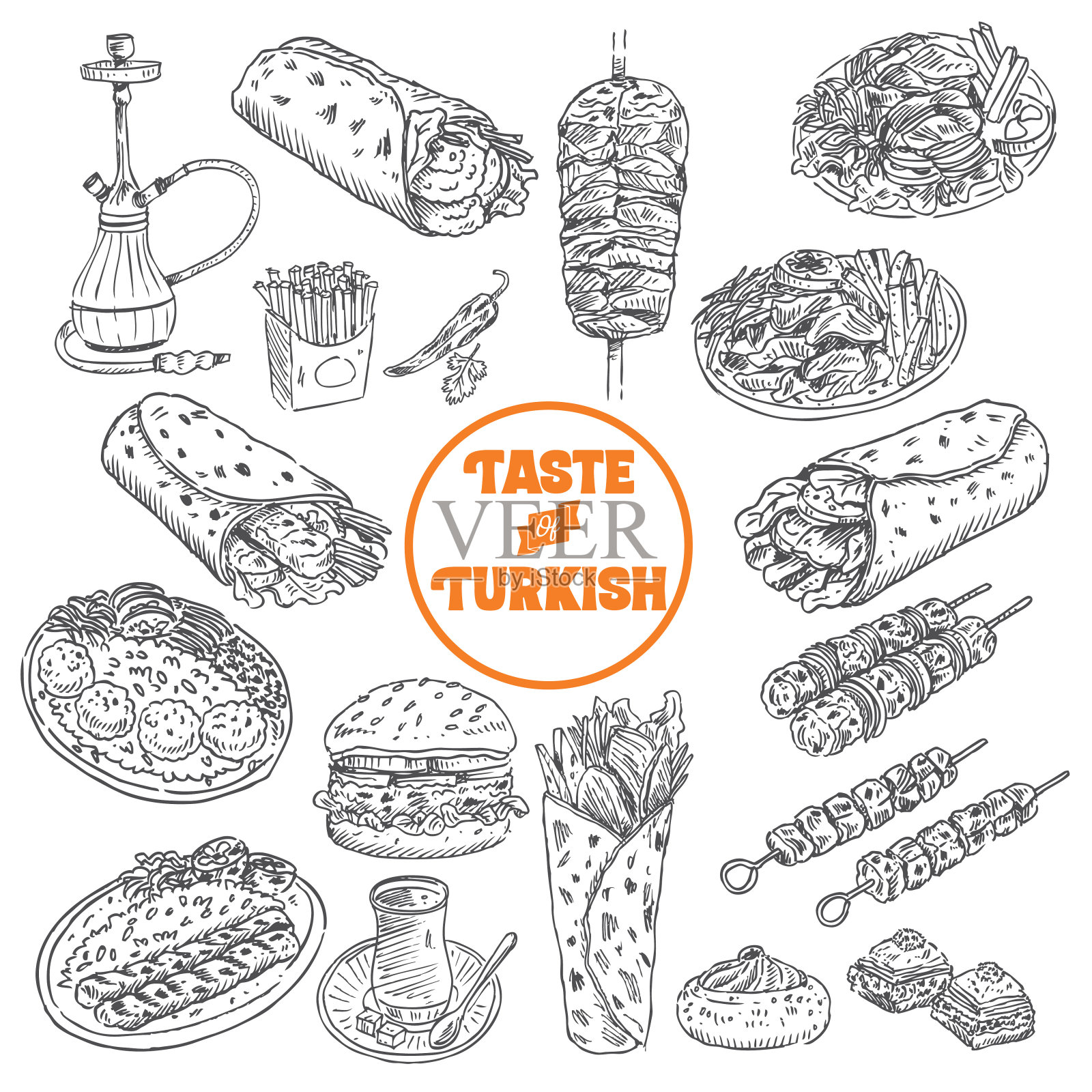 手绘土耳其食物，矢量插图插画图片素材