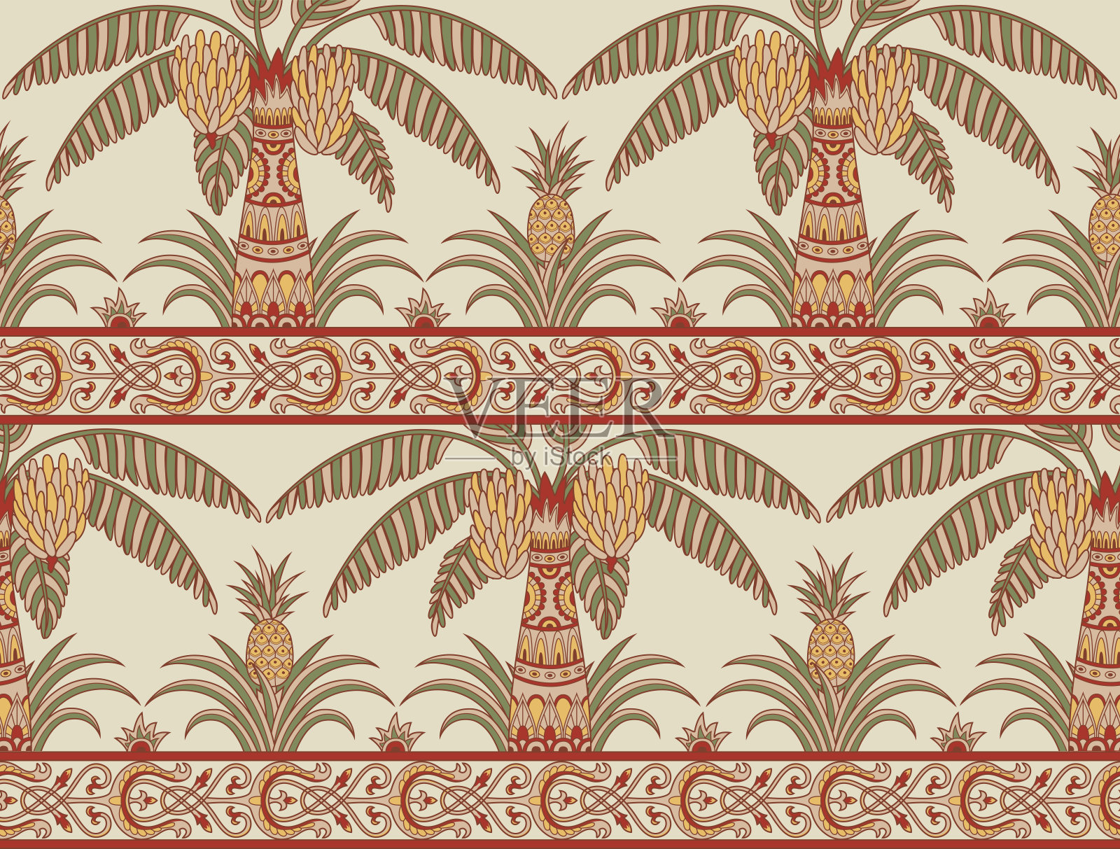 棕榈树无缝图案颜色3种设计元素图片