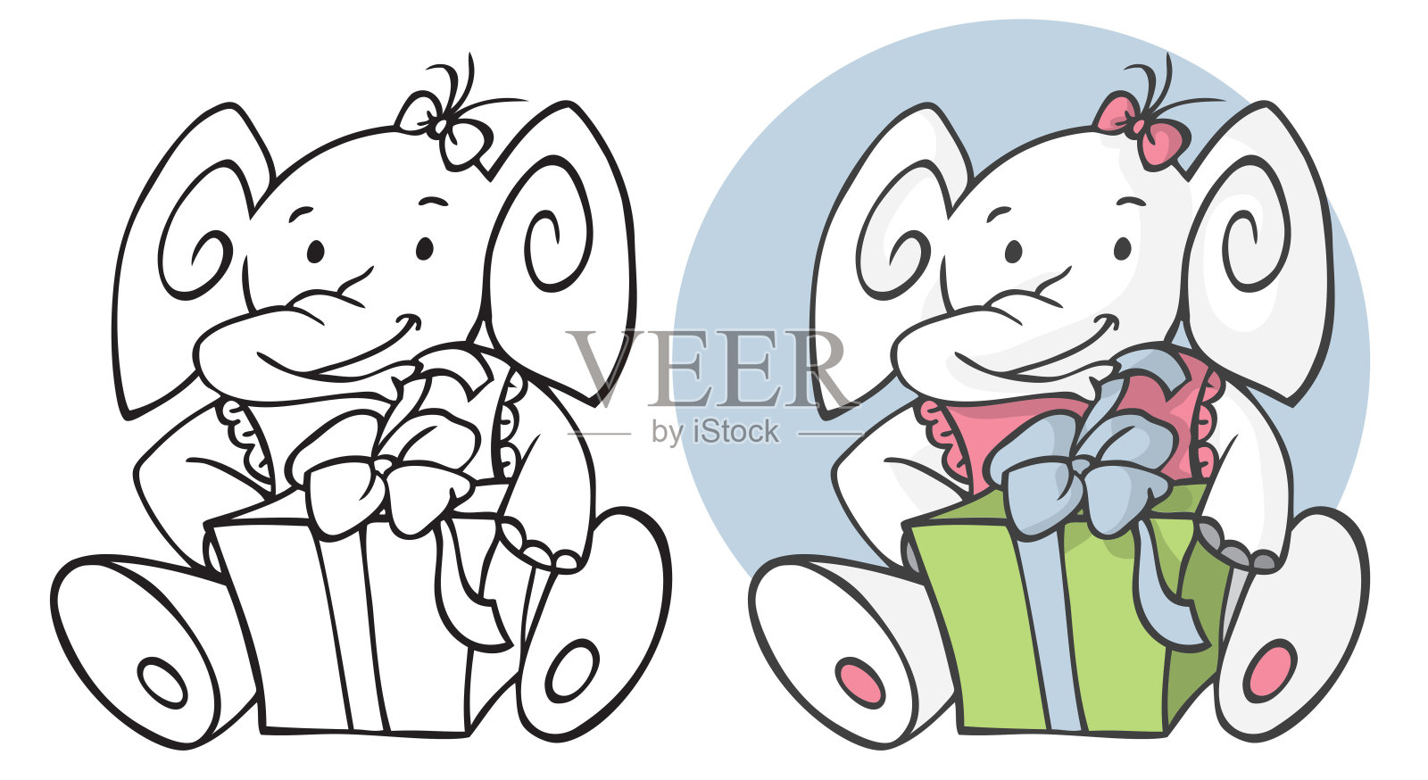 生日大象和礼物插画图片素材