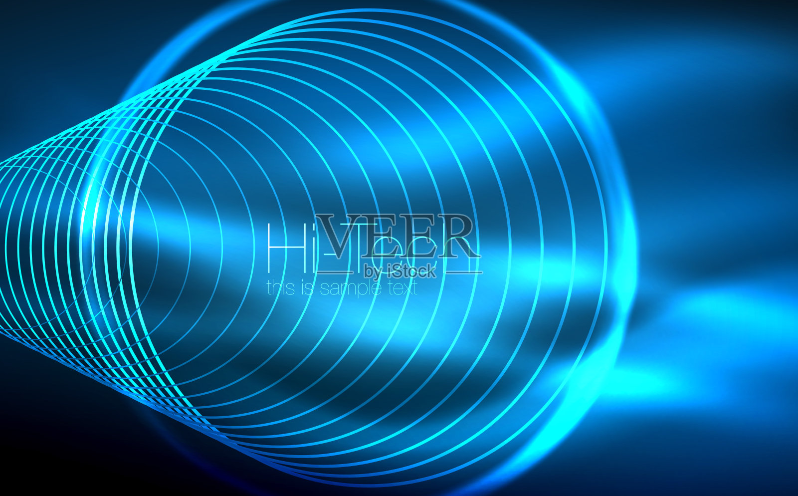 发光的圆形霓虹形状，高科技背景。抽象的发光透明的圆在黑暗的技术空间插画图片素材