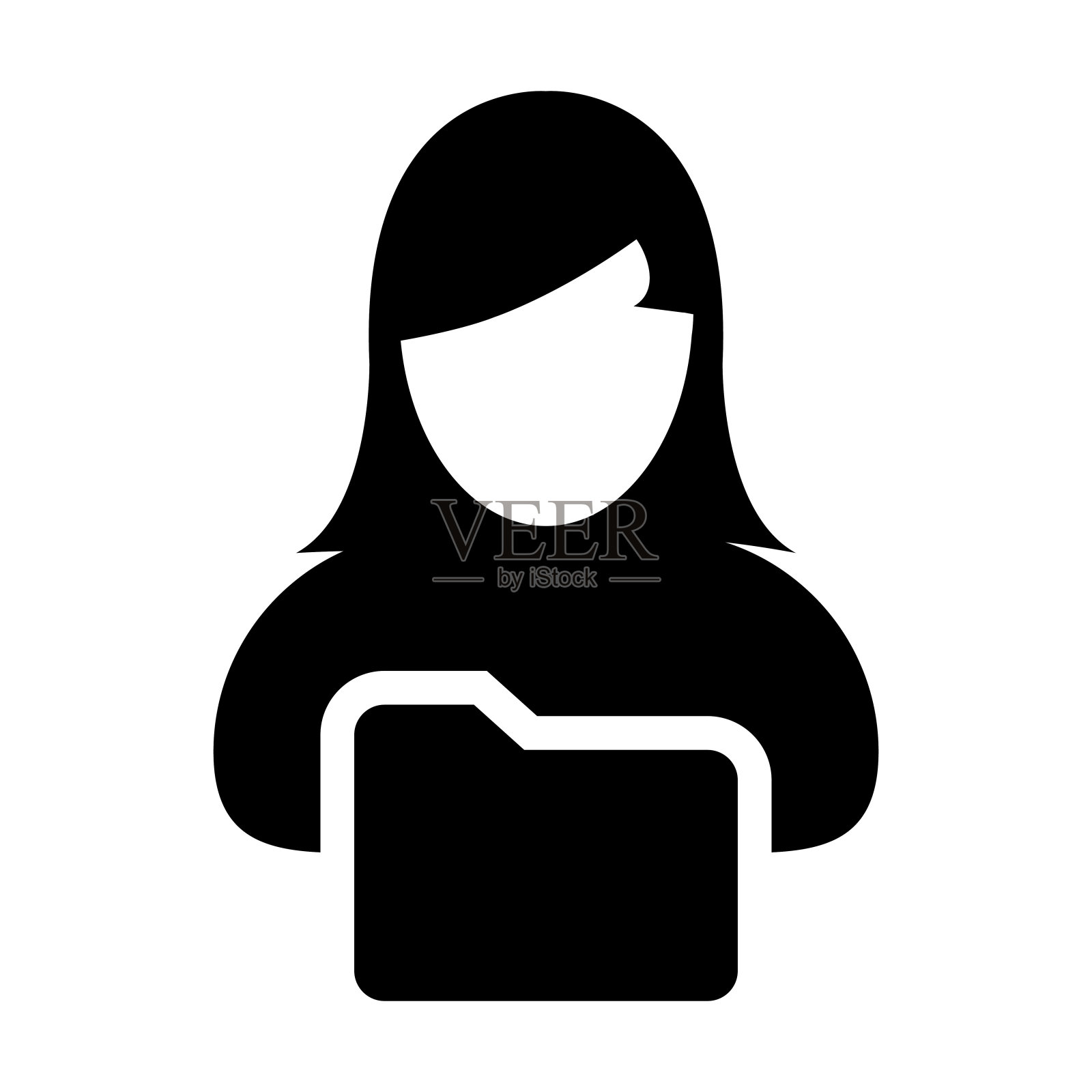 文件夹图标向量与女性个人文件夹用户档案信息头像的象形符号设计元素图片