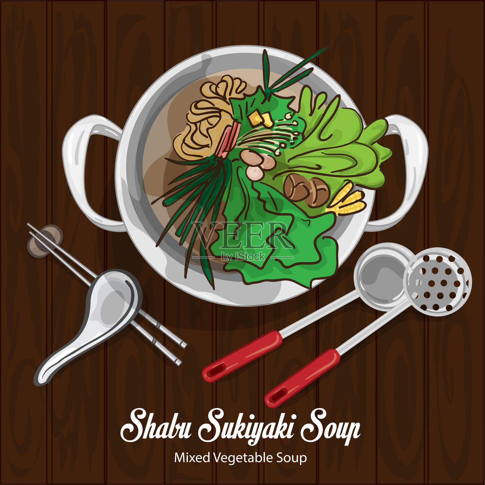 日式素喜烧混合蔬菜汤插图图形对象插画图片素材