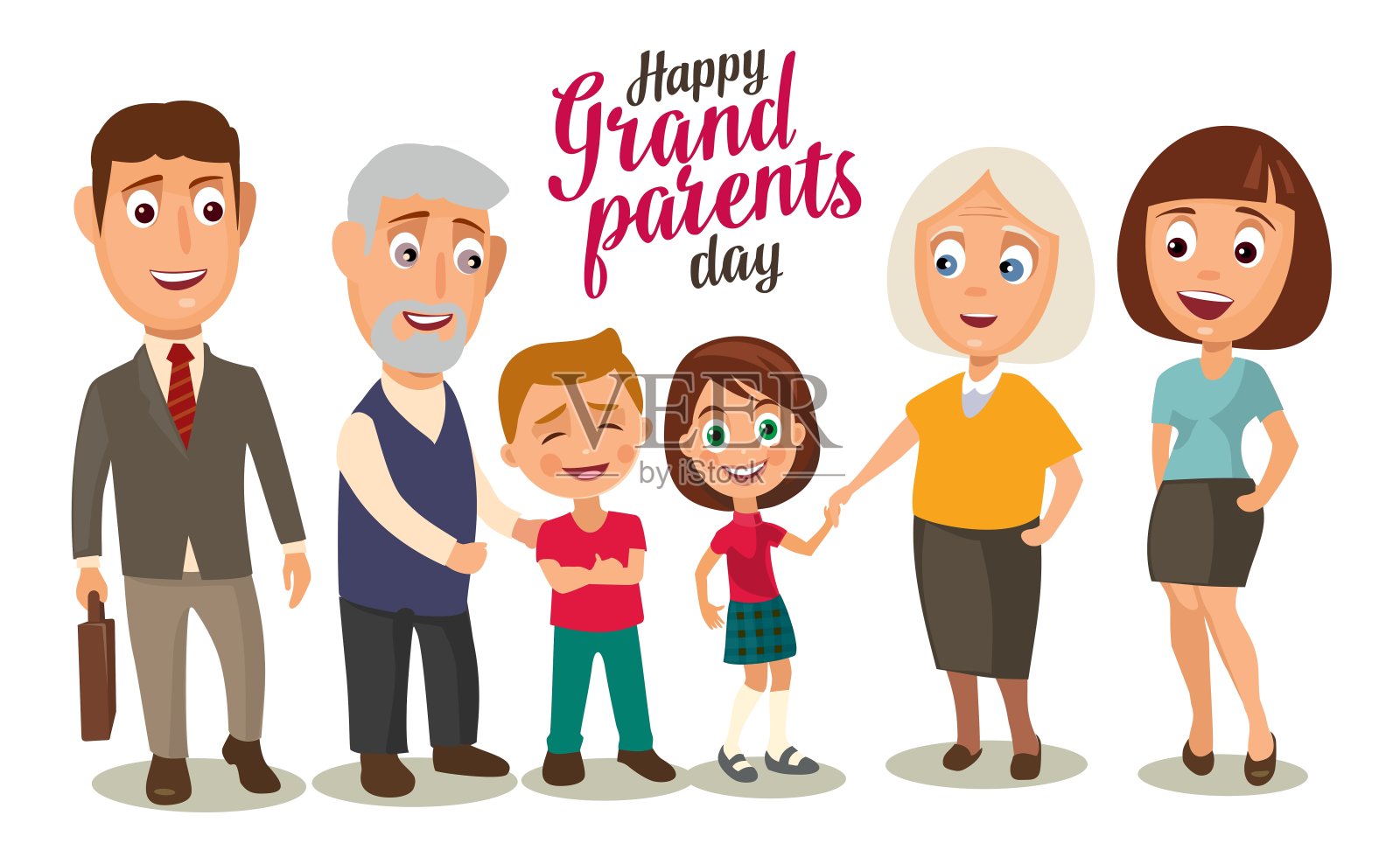 幸福的家庭。父母、祖父母和孩子。插画图片素材
