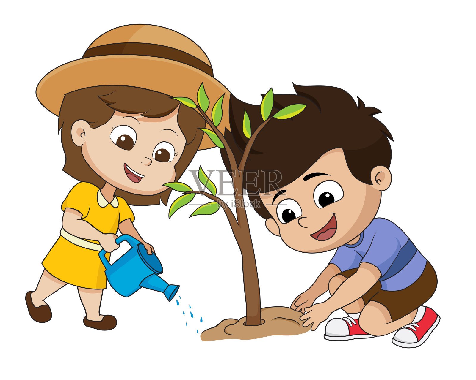 孩子在种树。设计元素图片