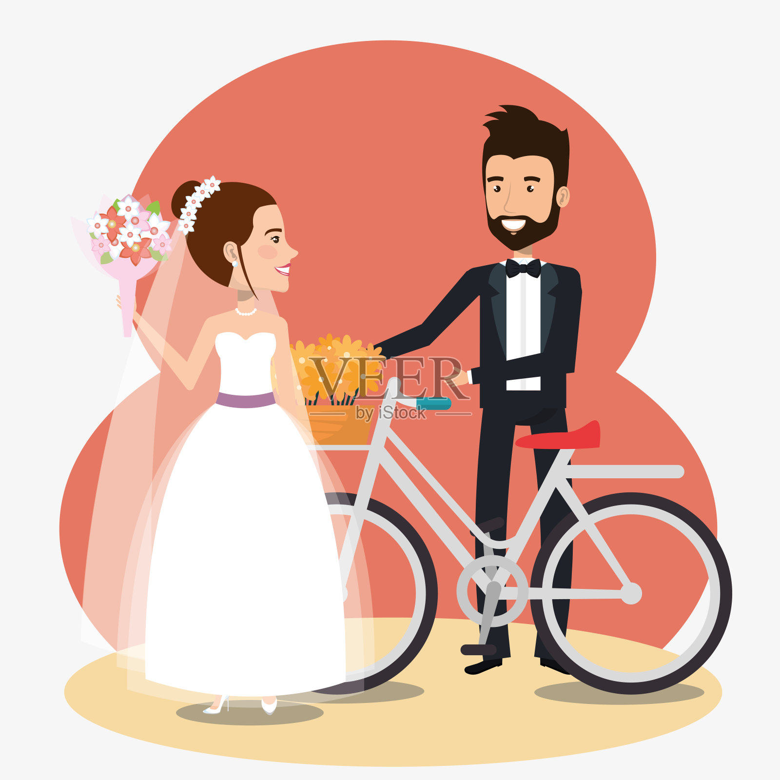 一对已婚的自行车情侣插画图片素材