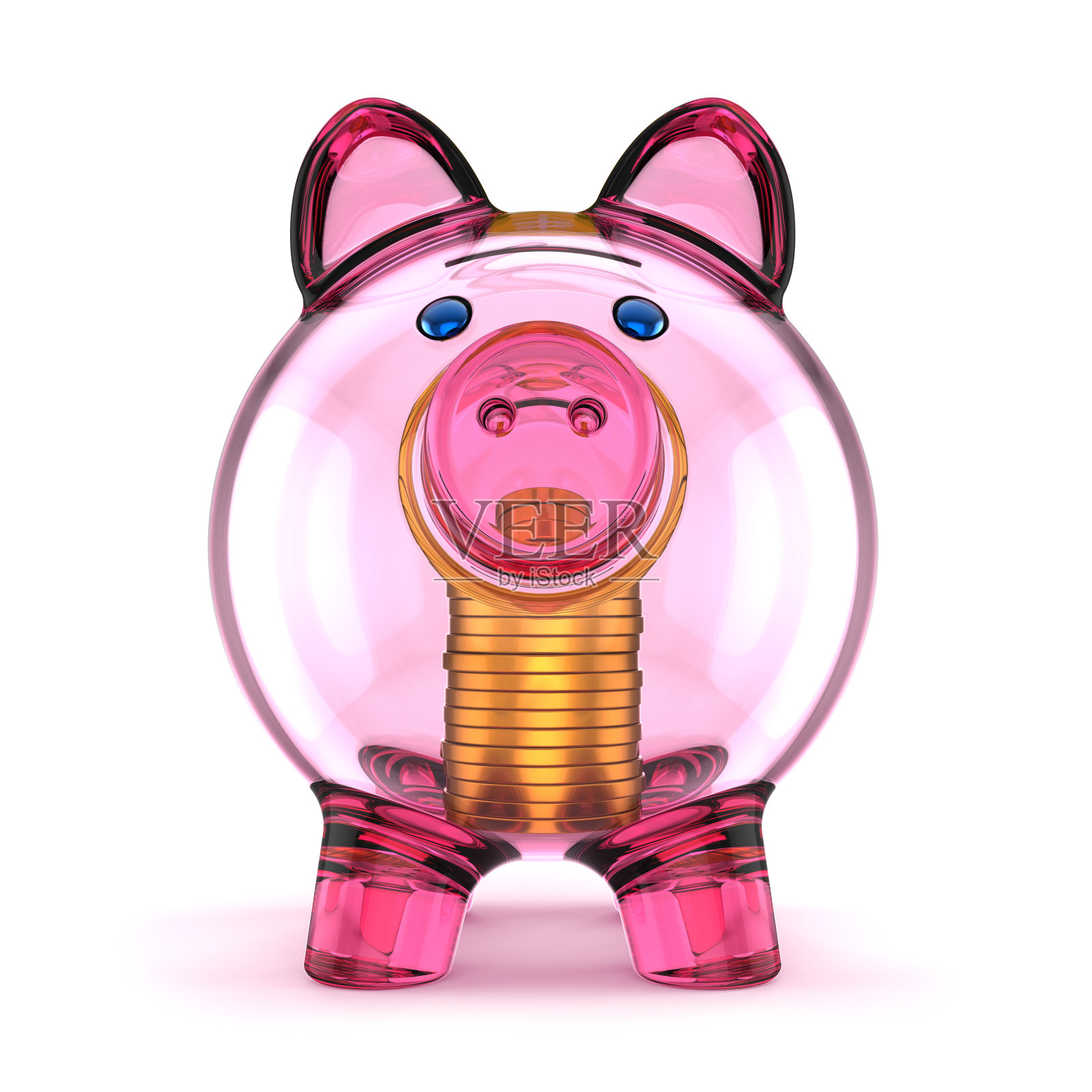 小猪存钱罐的3d插图玻璃透明的粉色图标照片摄影图片