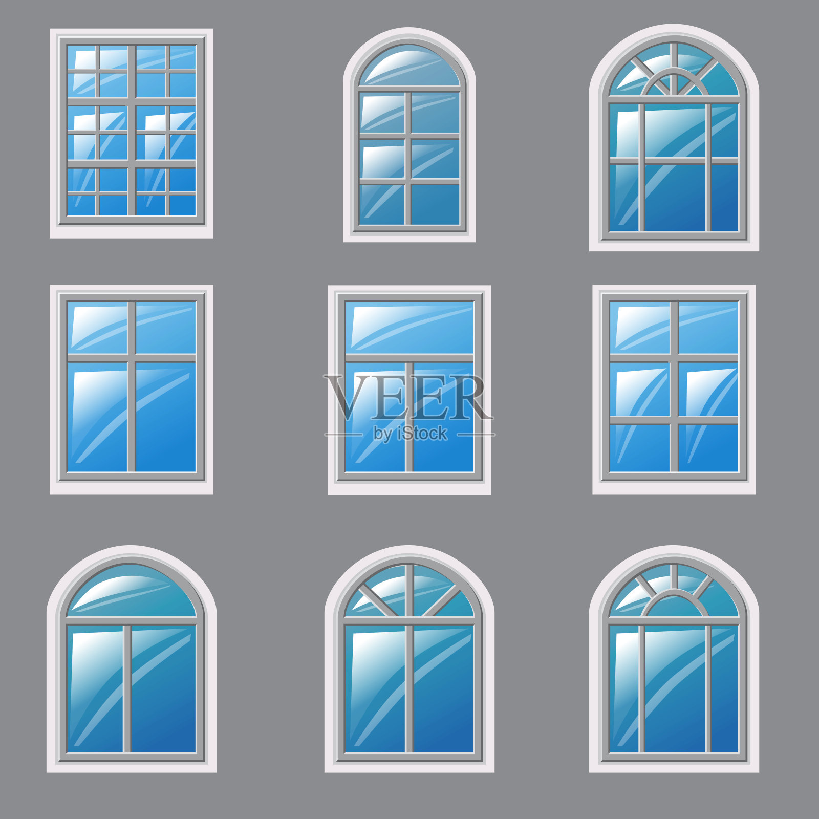 一组不同的窗户，建筑元素，矢量，插图，孤立插画图片素材