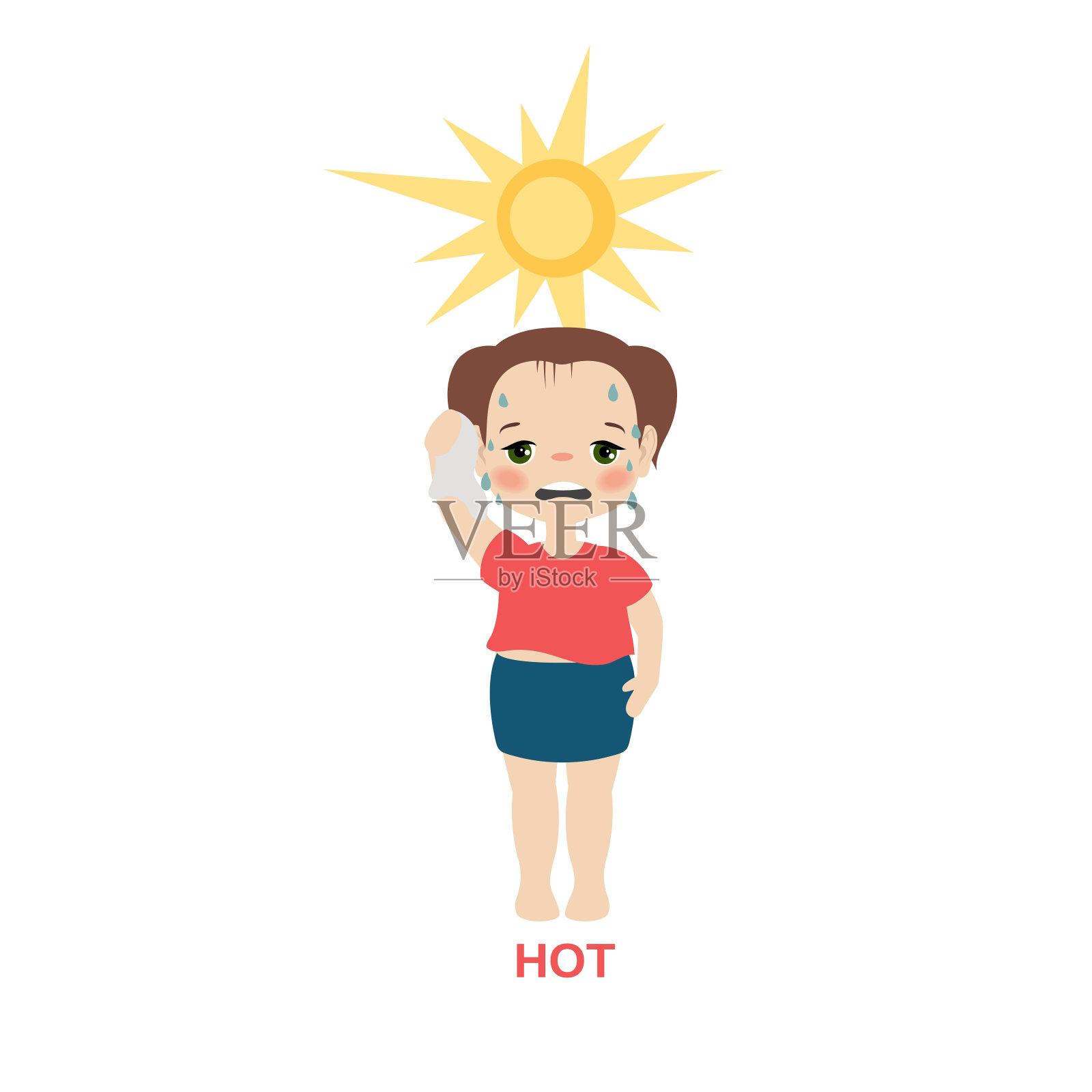 天气炎热的女孩。插画图片素材