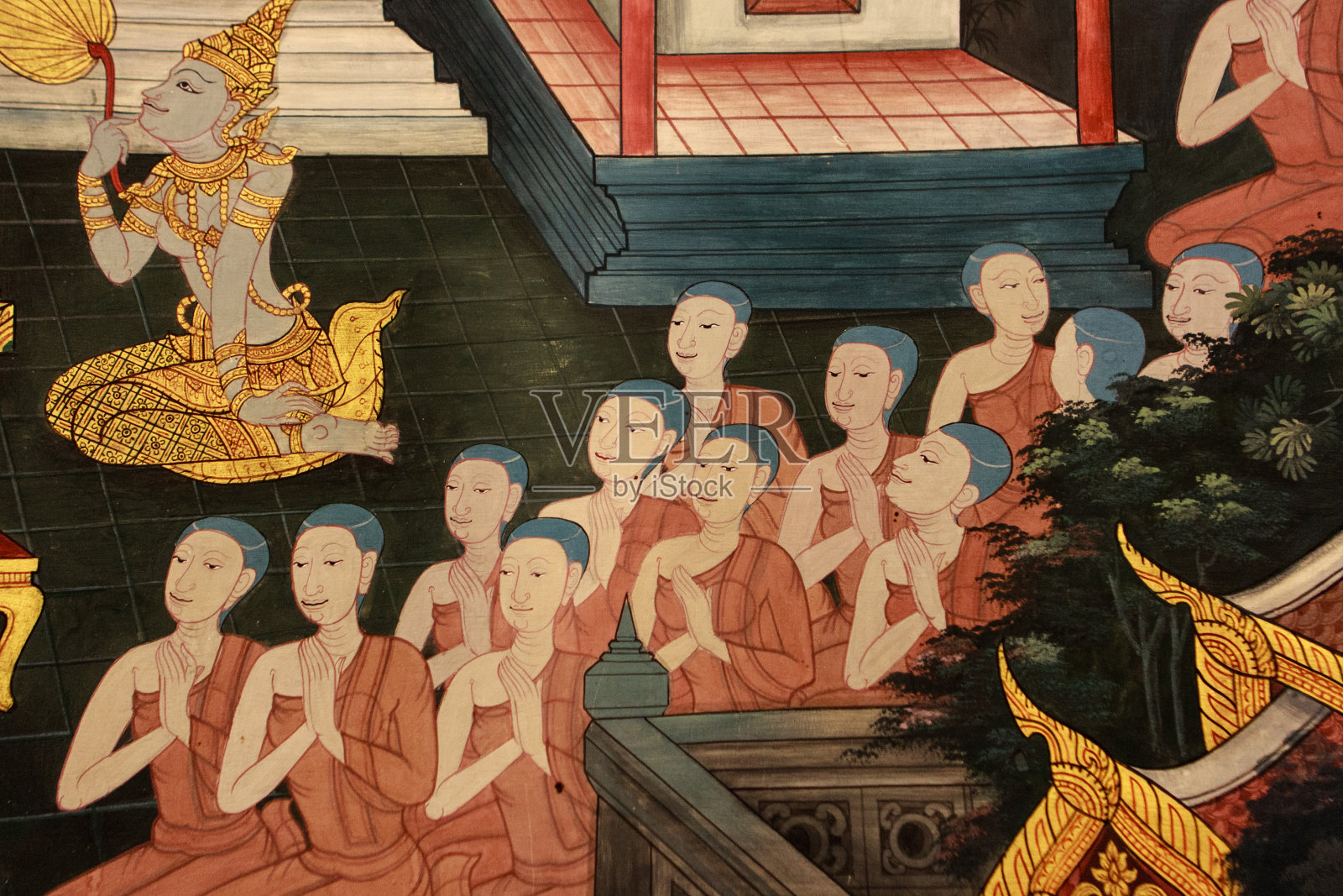 泰国曼谷卧佛寺的壁画照片摄影图片