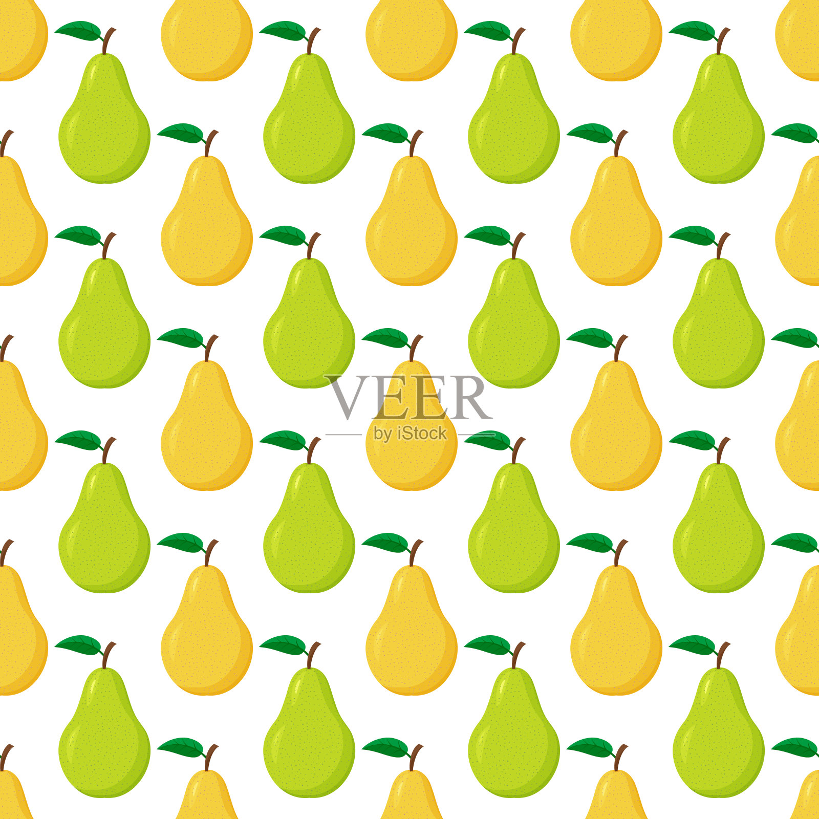 从成熟的绿色和黄色梨子无缝模式插画图片素材