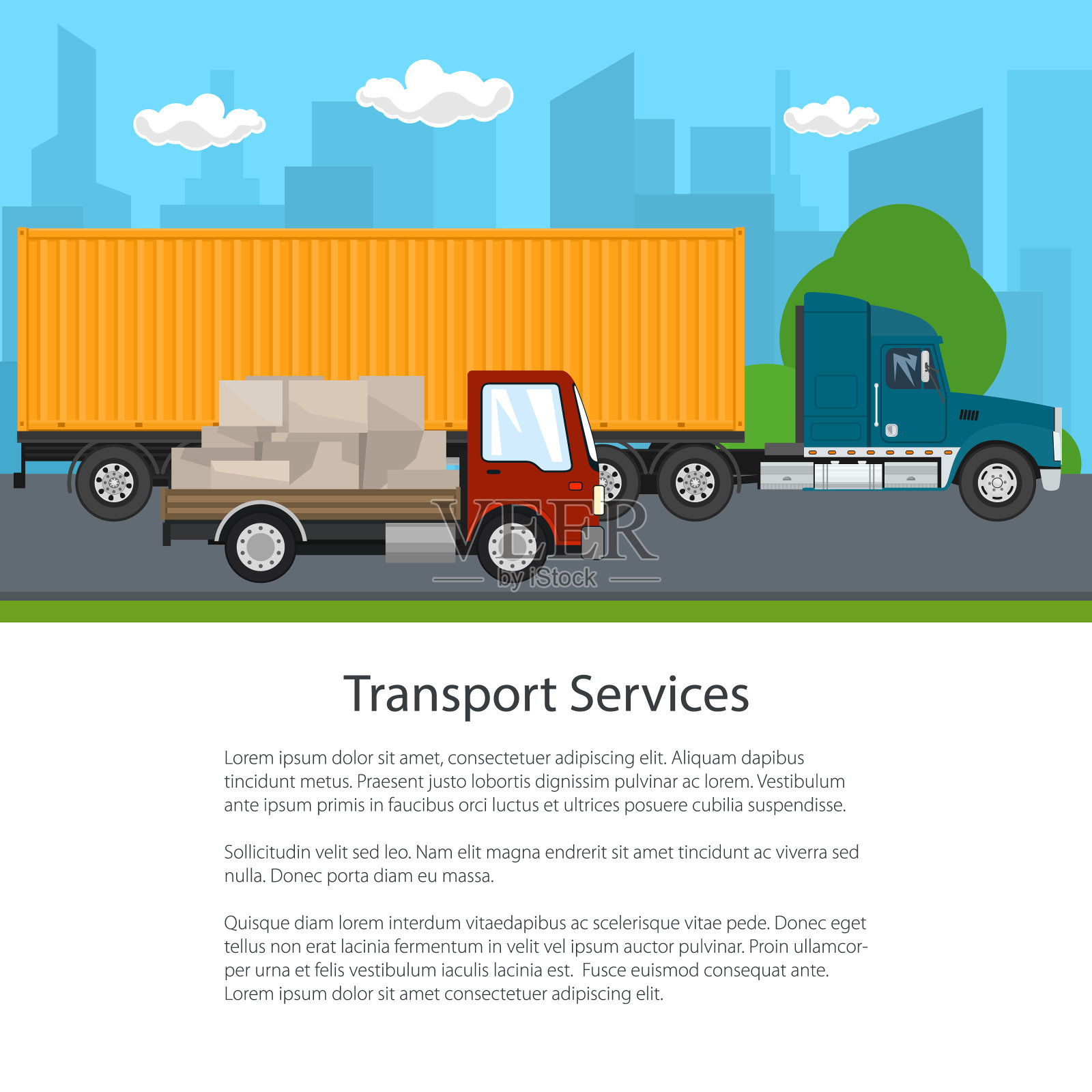 卡车和小货车，海报插画图片素材