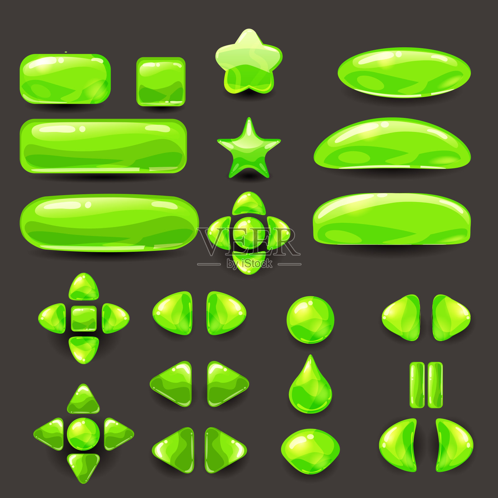 设置游戏ui。完成绿色菜单的图形用户界面GUI构建2D游戏。休闲游戏。向量插画图片素材