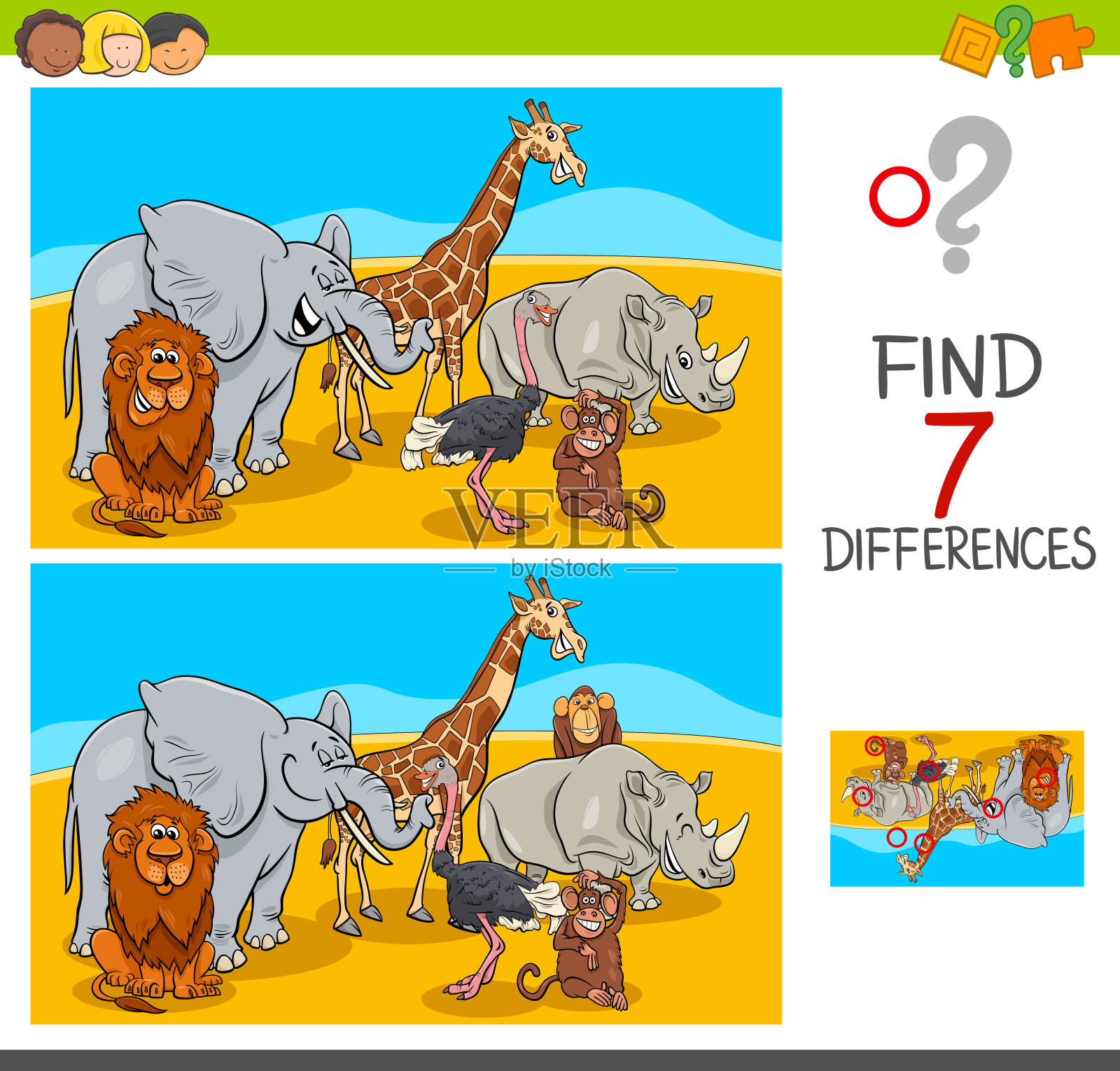 寻找不同与狩猎动物的游戏插画图片素材