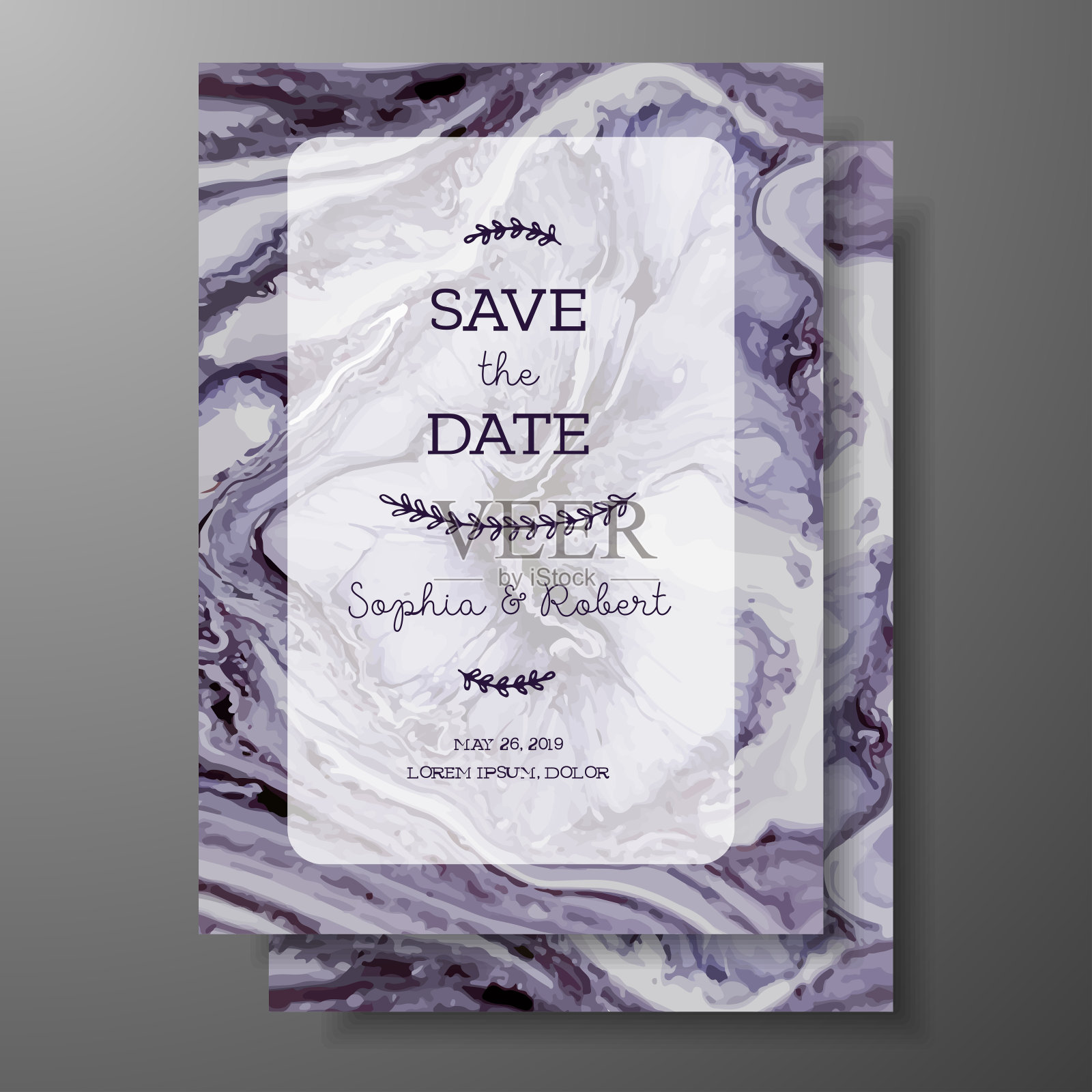 婚礼模板以液态大理石纹理为婚礼请柬，保存日期卡，贺卡，为您放置文字，可打印。大理石的漩涡或玛瑙的波纹。流体艺术设计模板素材