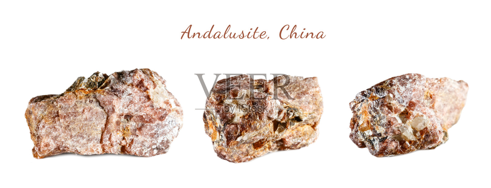 天然宝石的微距拍摄。原矿为红柱石。中国在白色背景上孤立的物体照片摄影图片