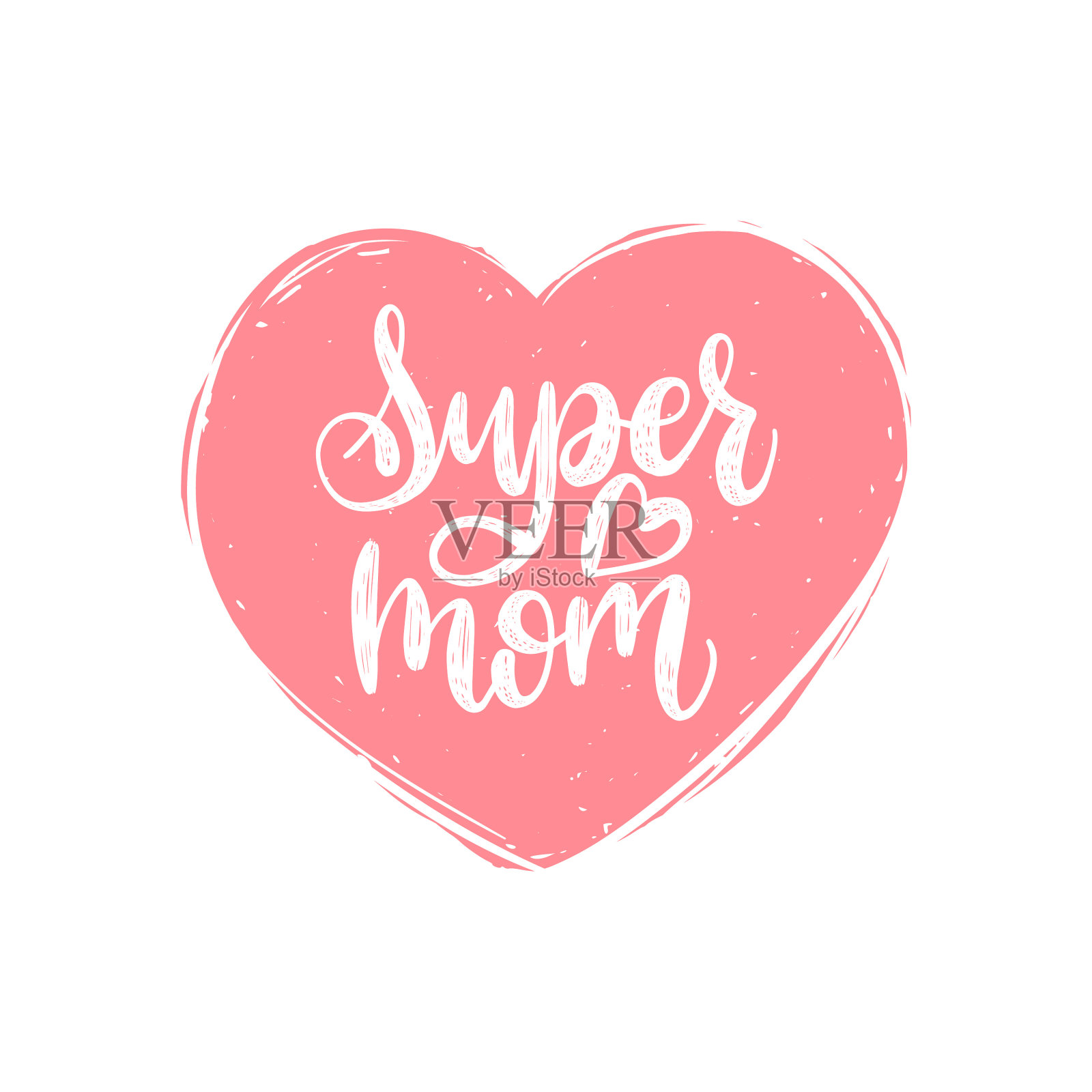 超级妈妈矢量书法。母亲节快乐，心形手写贺卡插图等。插画图片素材