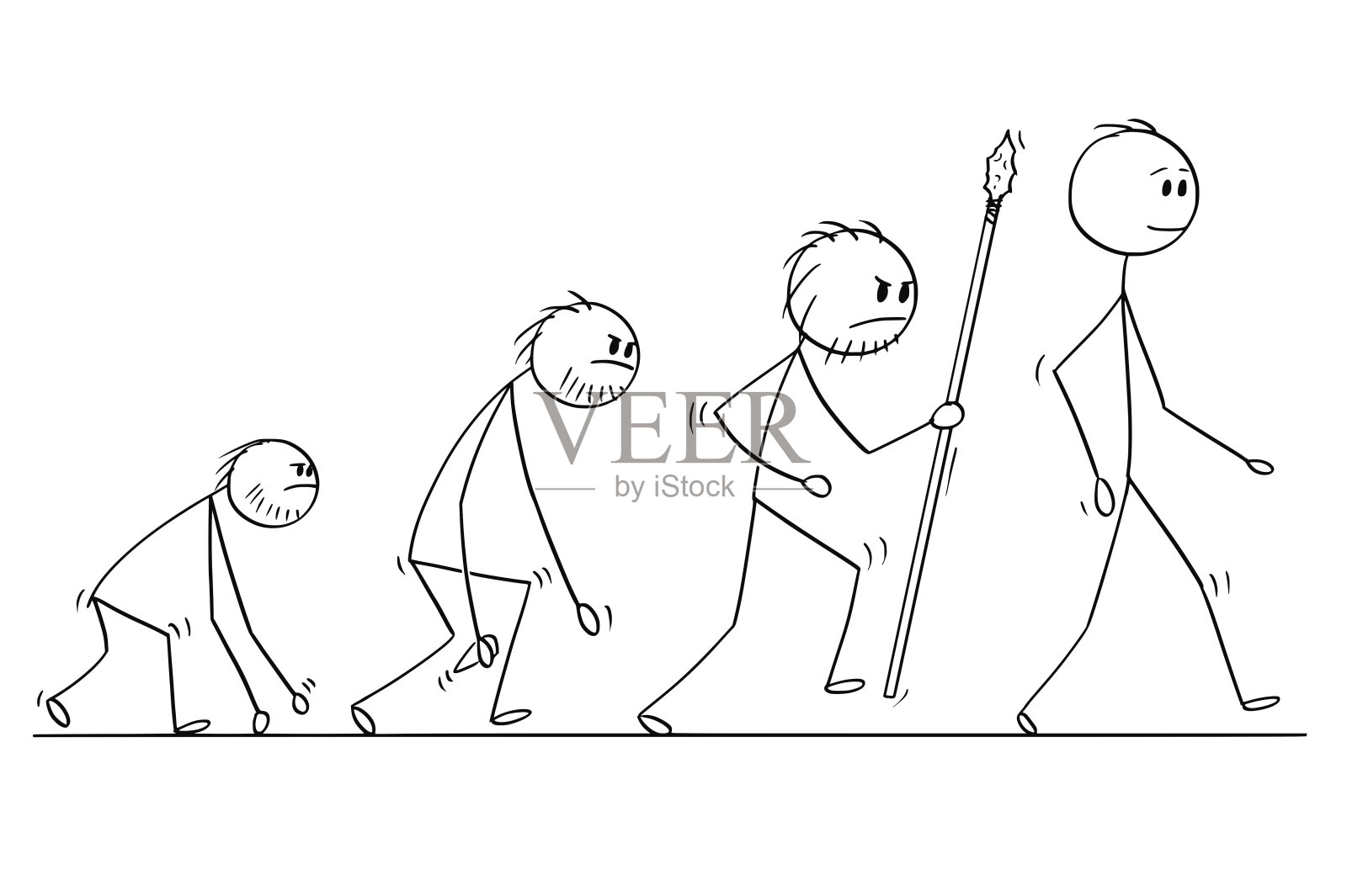 卡通人类进化过程的进展插画图片素材