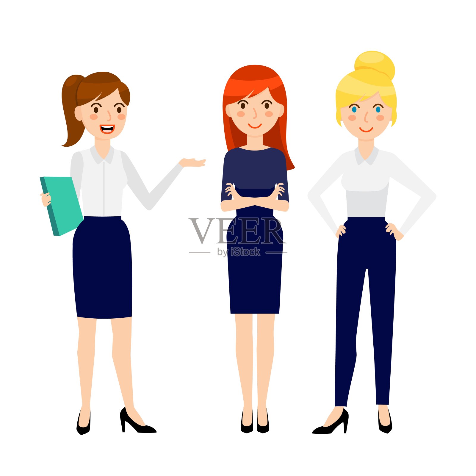 套装三个不同的微笑的商业女人插画图片素材