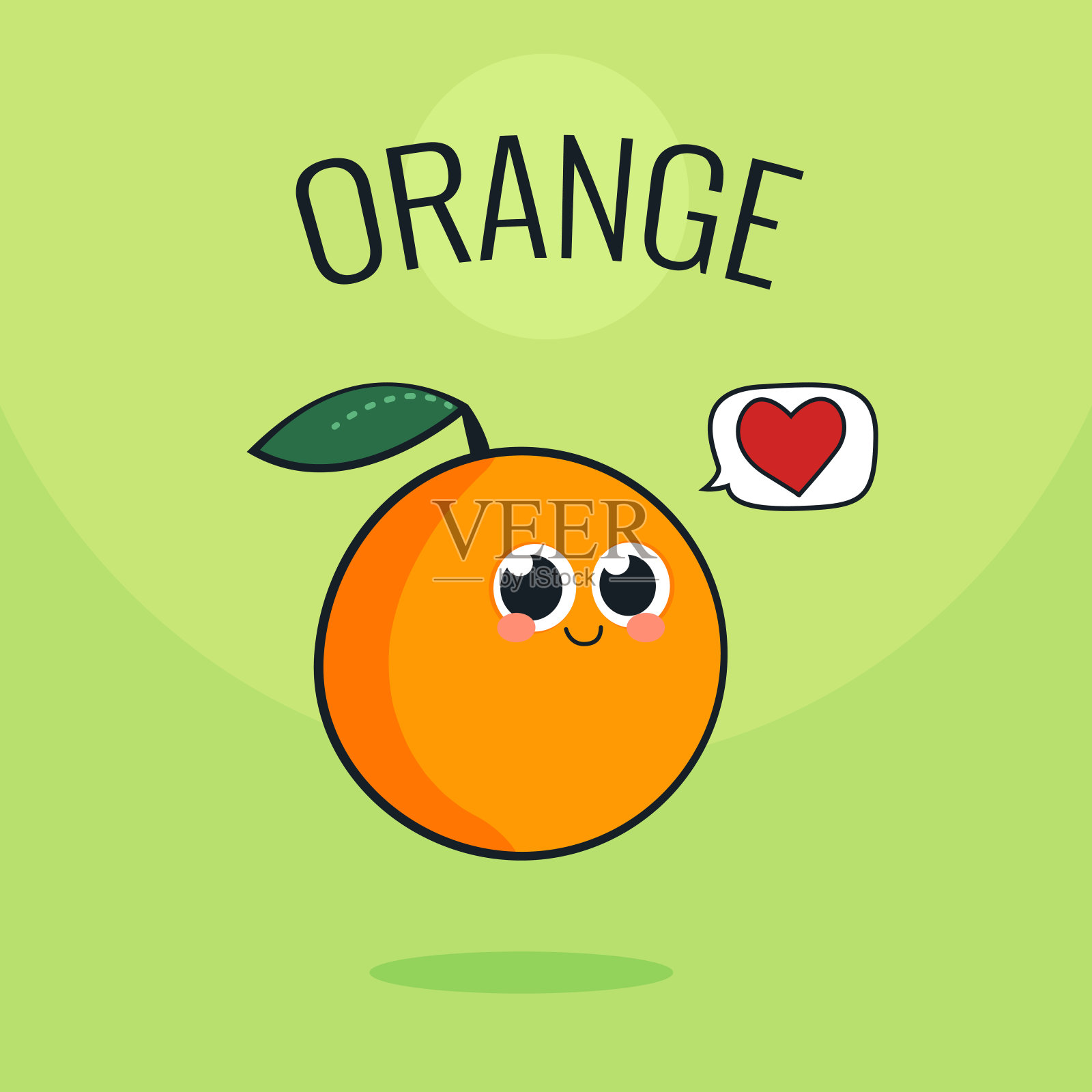 可爱的橙色水果特征。卡通复古矢量插图。插画图片素材