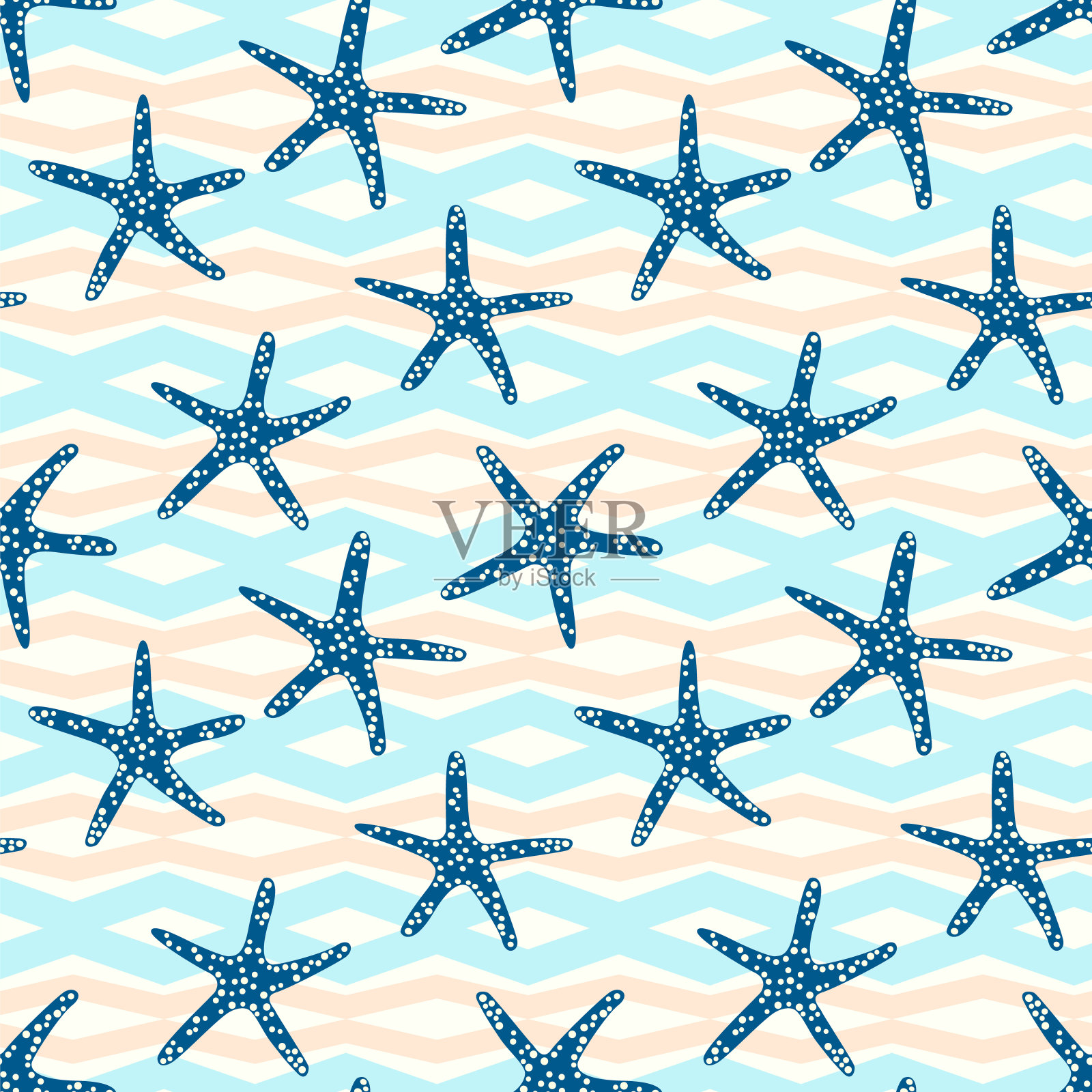 海星无缝图案与几何线背景。具有现代风格的热带海星鱼图案。插画图片素材
