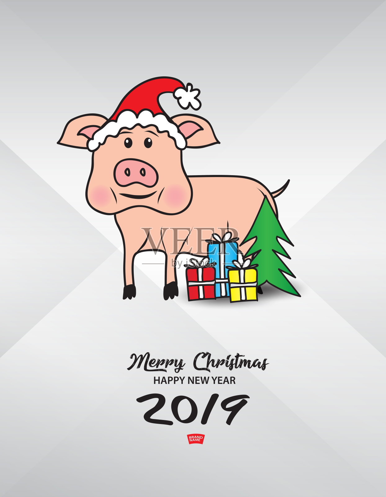 动物猪卡通圣诞风格主题元素，2019新年，圣诞贺卡，海报，横幅，广告，印刷媒体，封面设计，宣传册传单设计模板素材