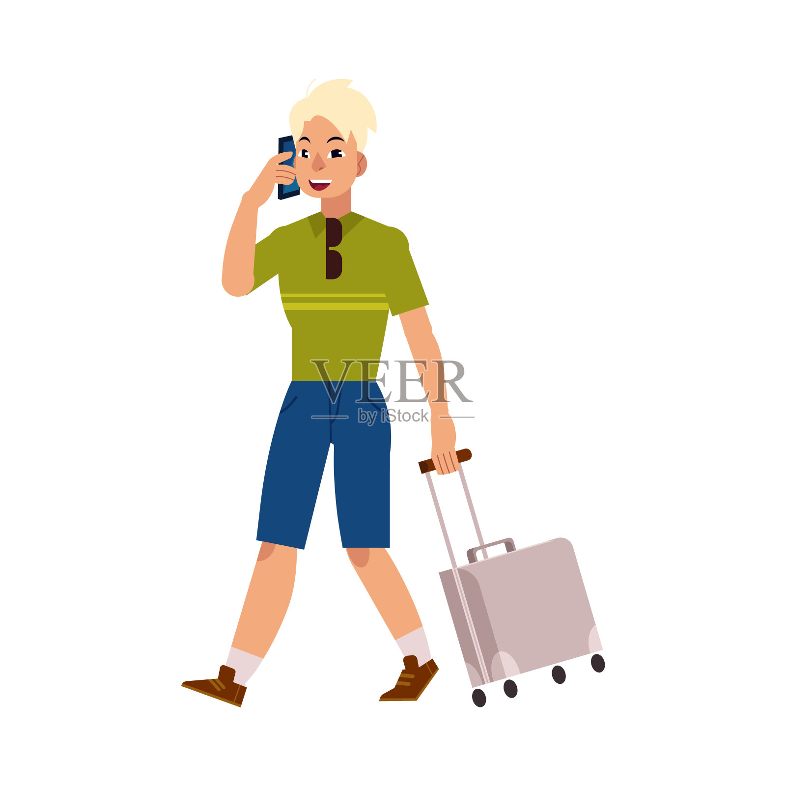 向量扁人游客旅行袋手提箱插画图片素材