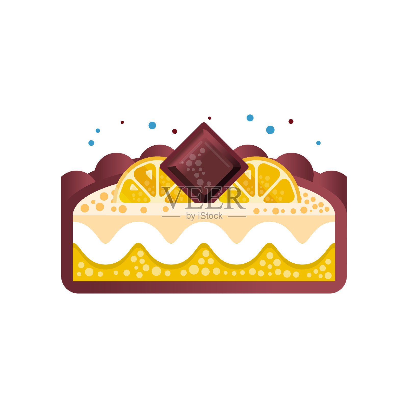 一片分层美味的柠檬蛋糕与巧克力矢量插图在白色的背景插画图片素材