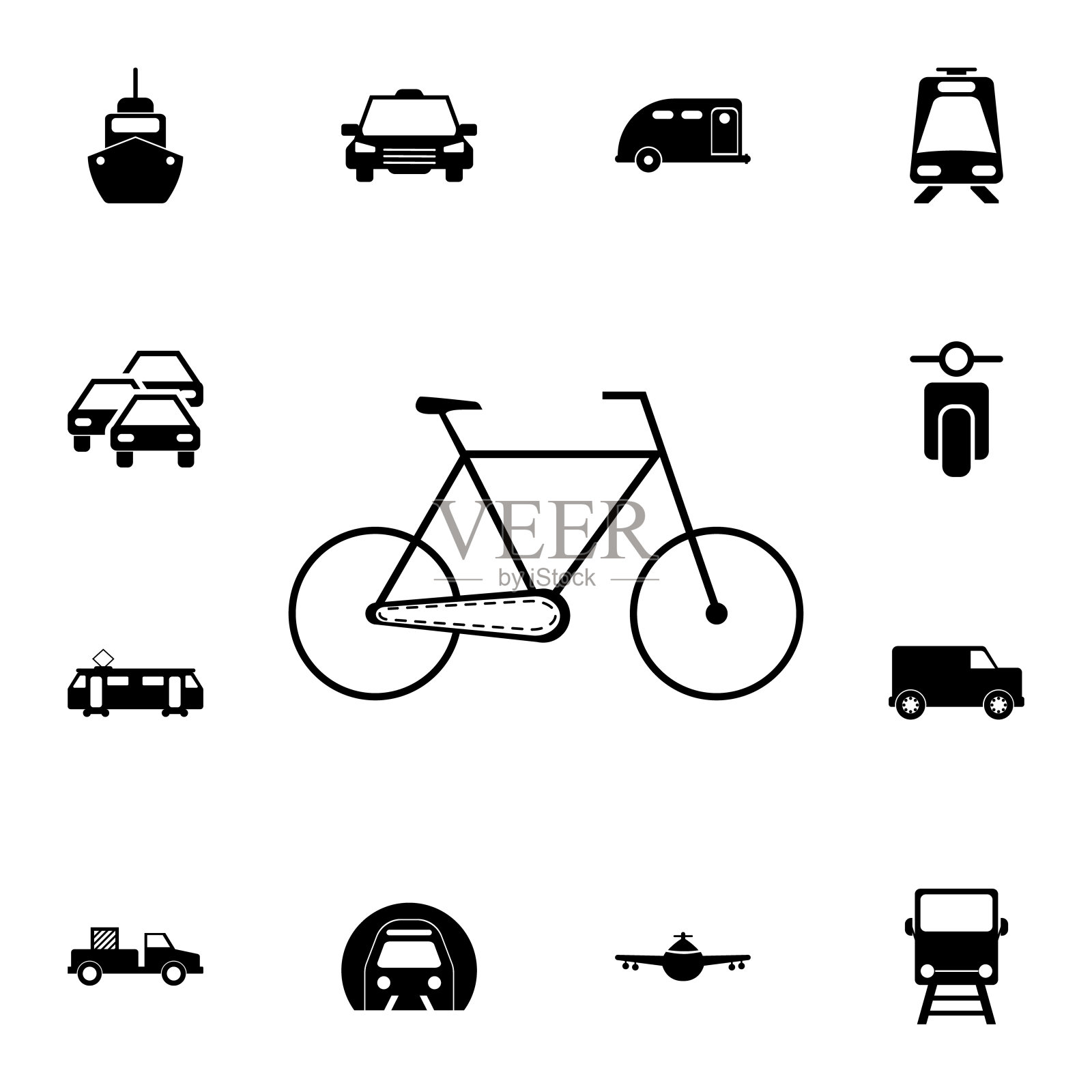 一辆自行车图标。详细的运输图标集。优质的平面设计标志。收藏图标之一的网站，网页设计，移动应用程序图标素材