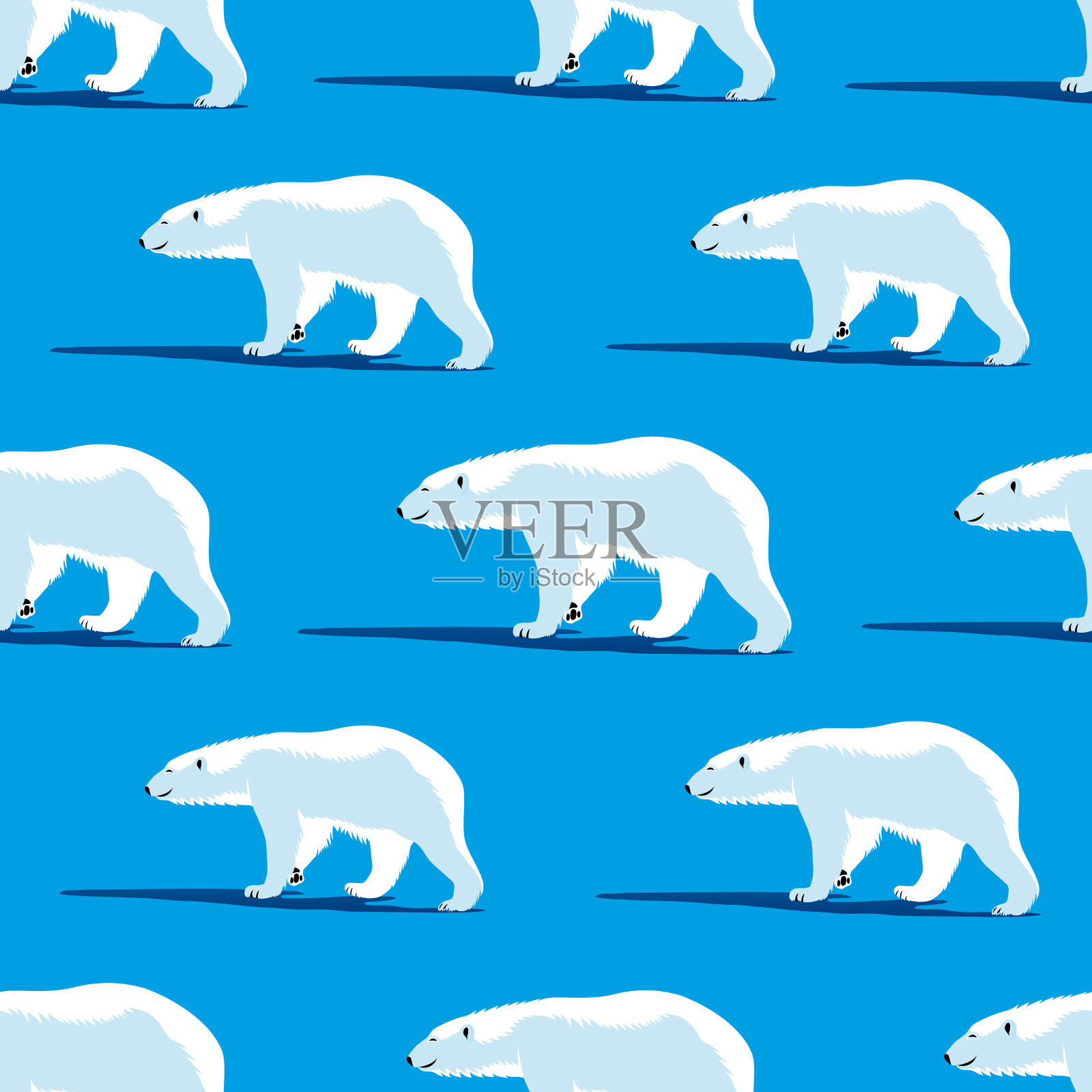 蓝色背景上的北极熊。插画图片素材