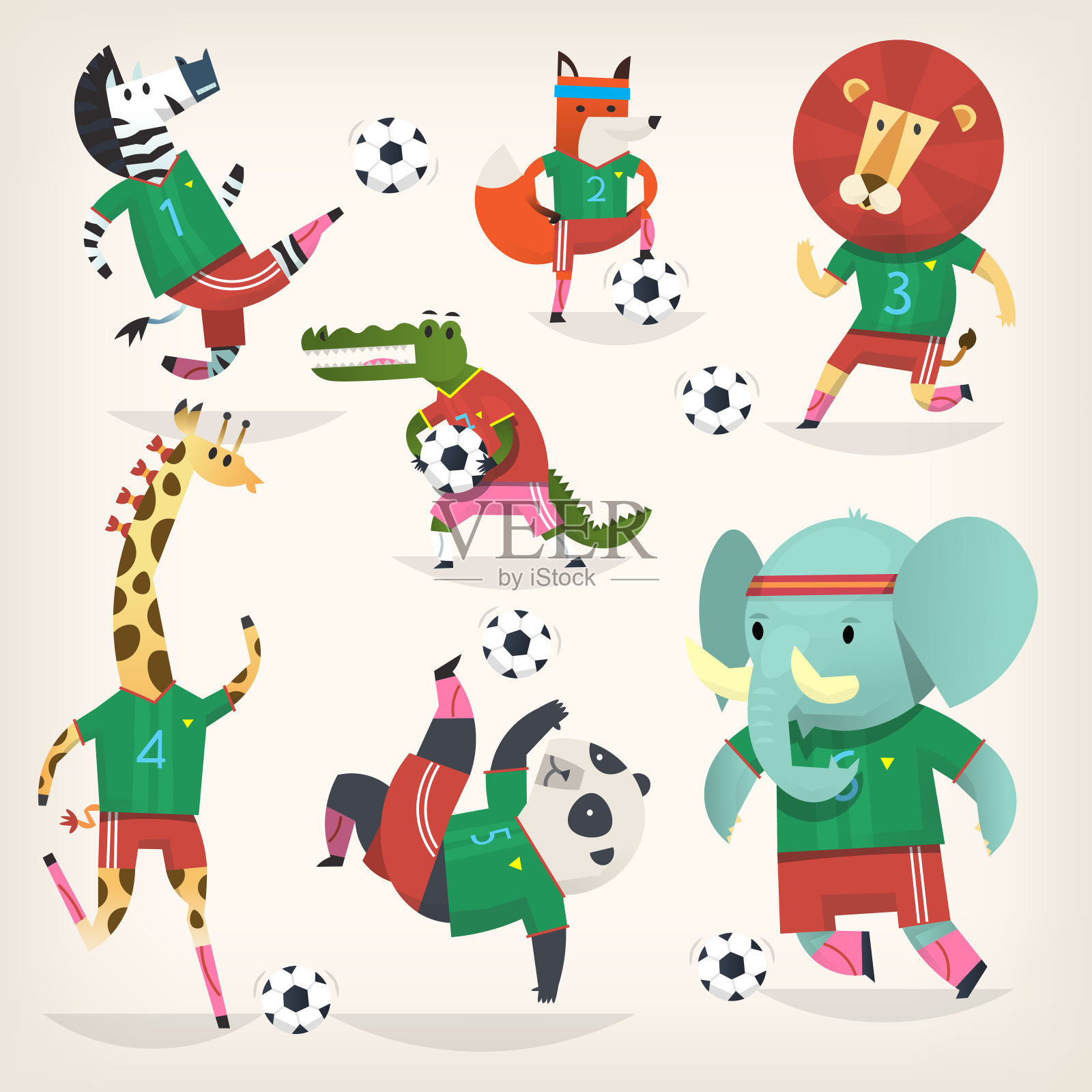 一群野兽在踢足球。第二个团队。插画图片素材