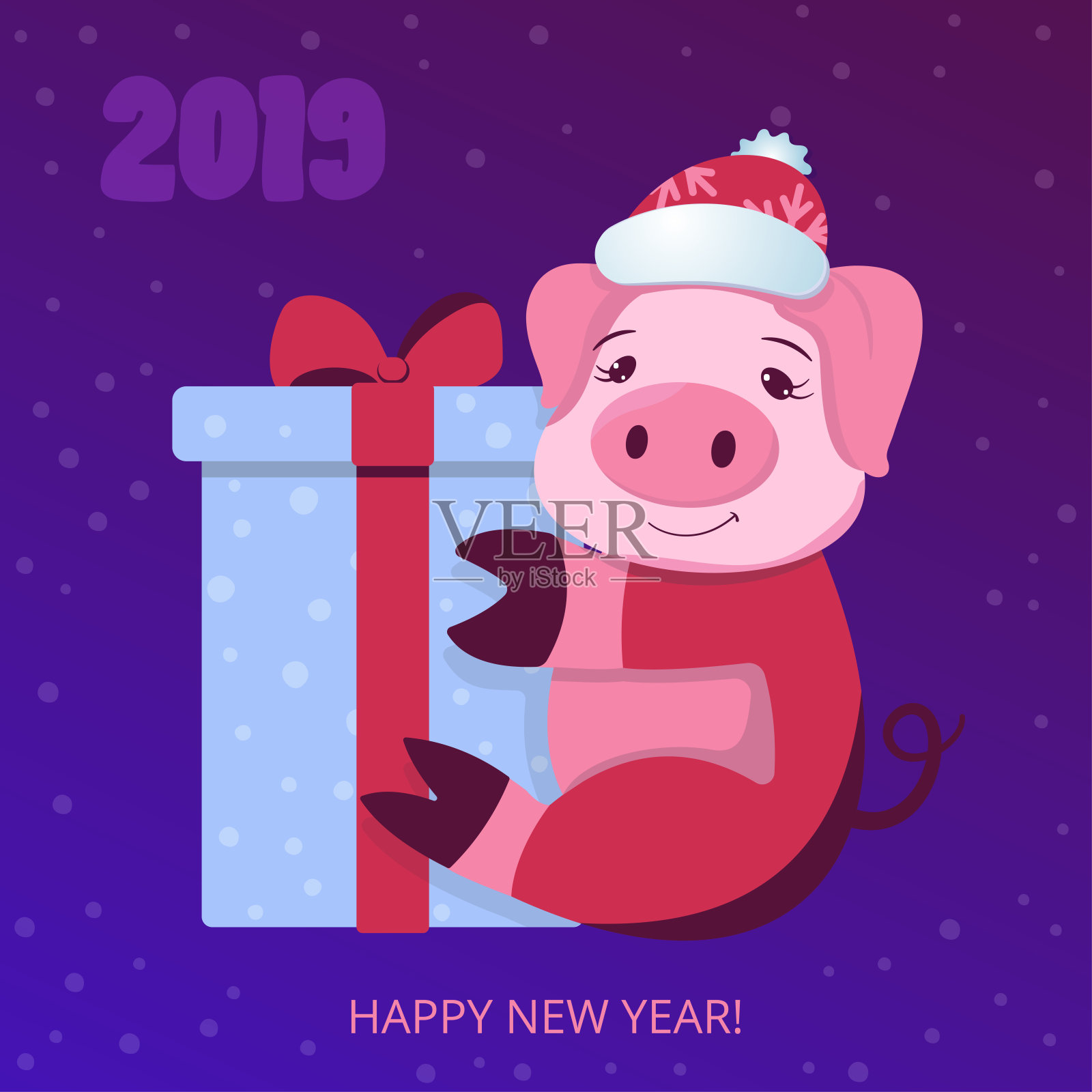 2019年圣诞节的猪。象征着中国新年。矢量卡通可爱的小猪在圣诞老人的帽子。插图印刷，卡片，横幅插画图片素材