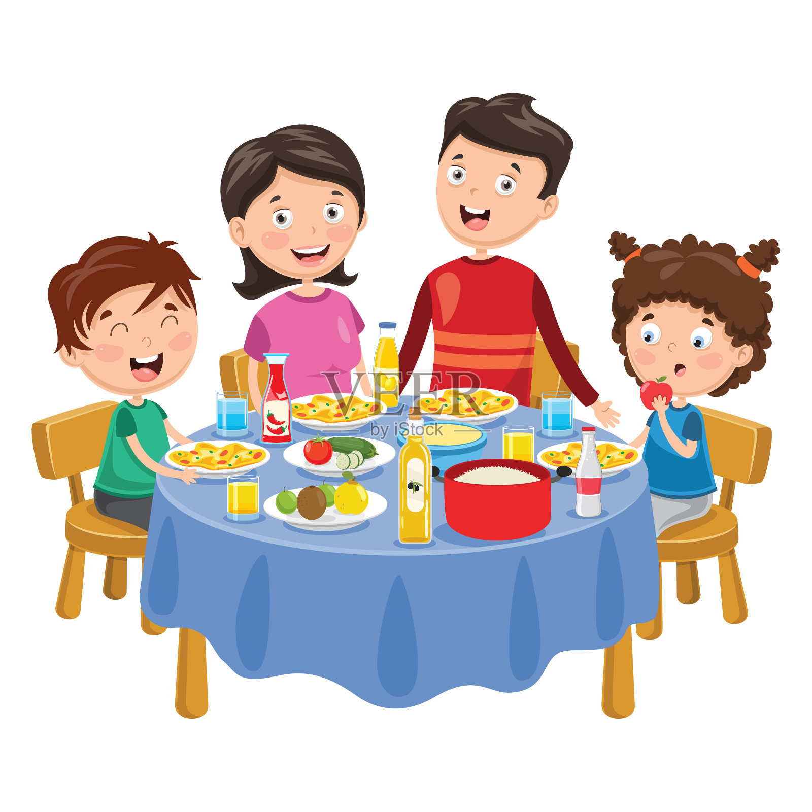 矢量插图的家庭有晚餐插画图片素材