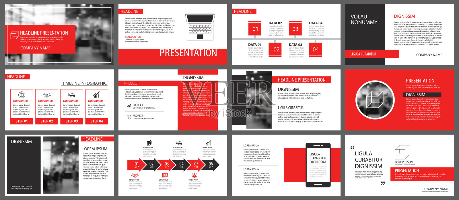 红色和白色元素为幻灯片信息图的背景。表示模板。用于商业年度报告，传单，企业营销，传单，广告，小册子，现代风格。插画图片素材