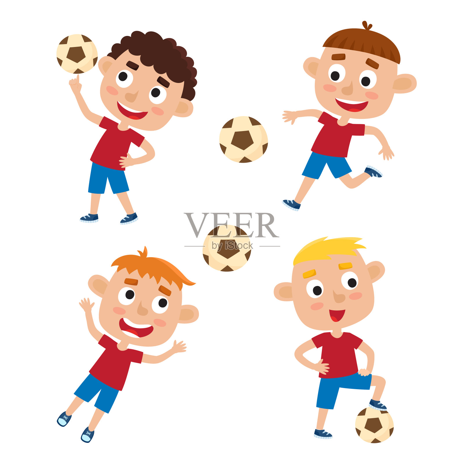 矢量插图的男孩在衬衫和短踢足球插画图片素材