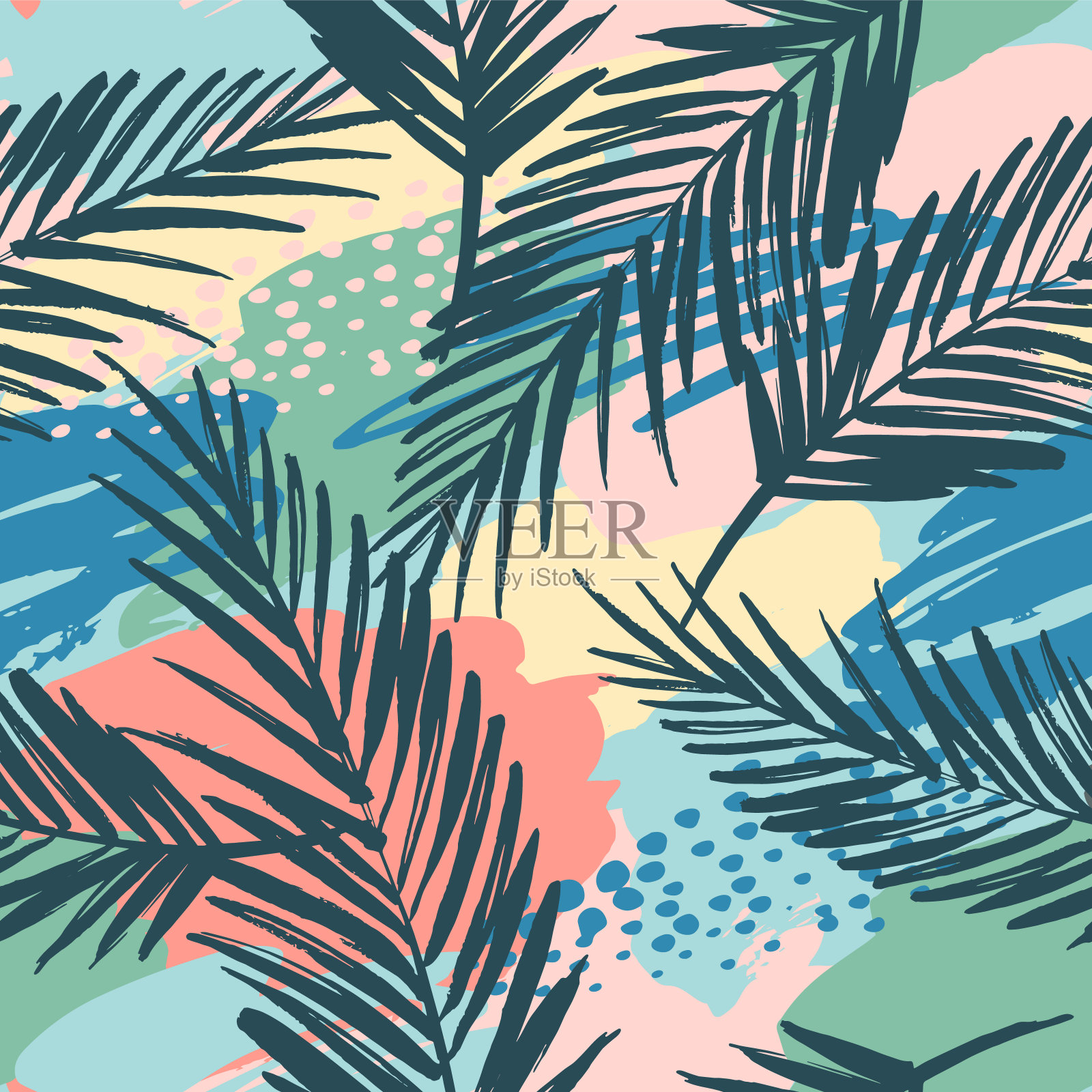 热带植物和艺术背景的无缝异国图案。插画图片素材