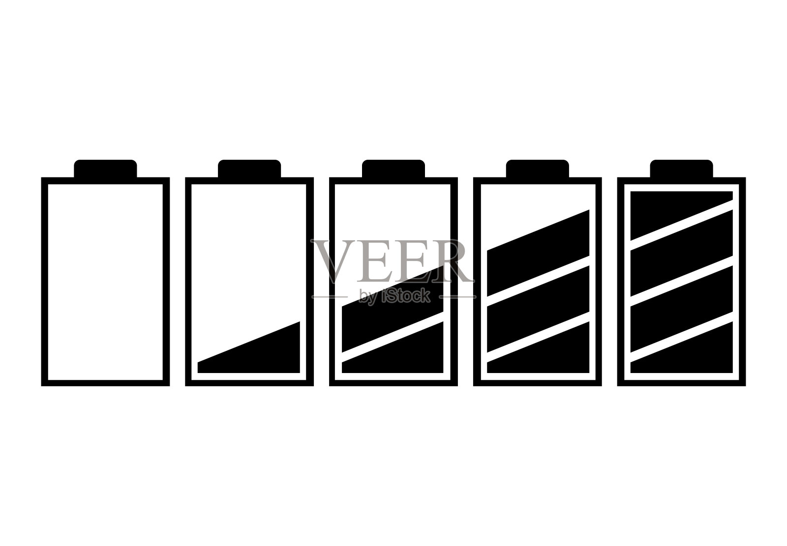 一组五节不同充电指标的电池设计元素图片