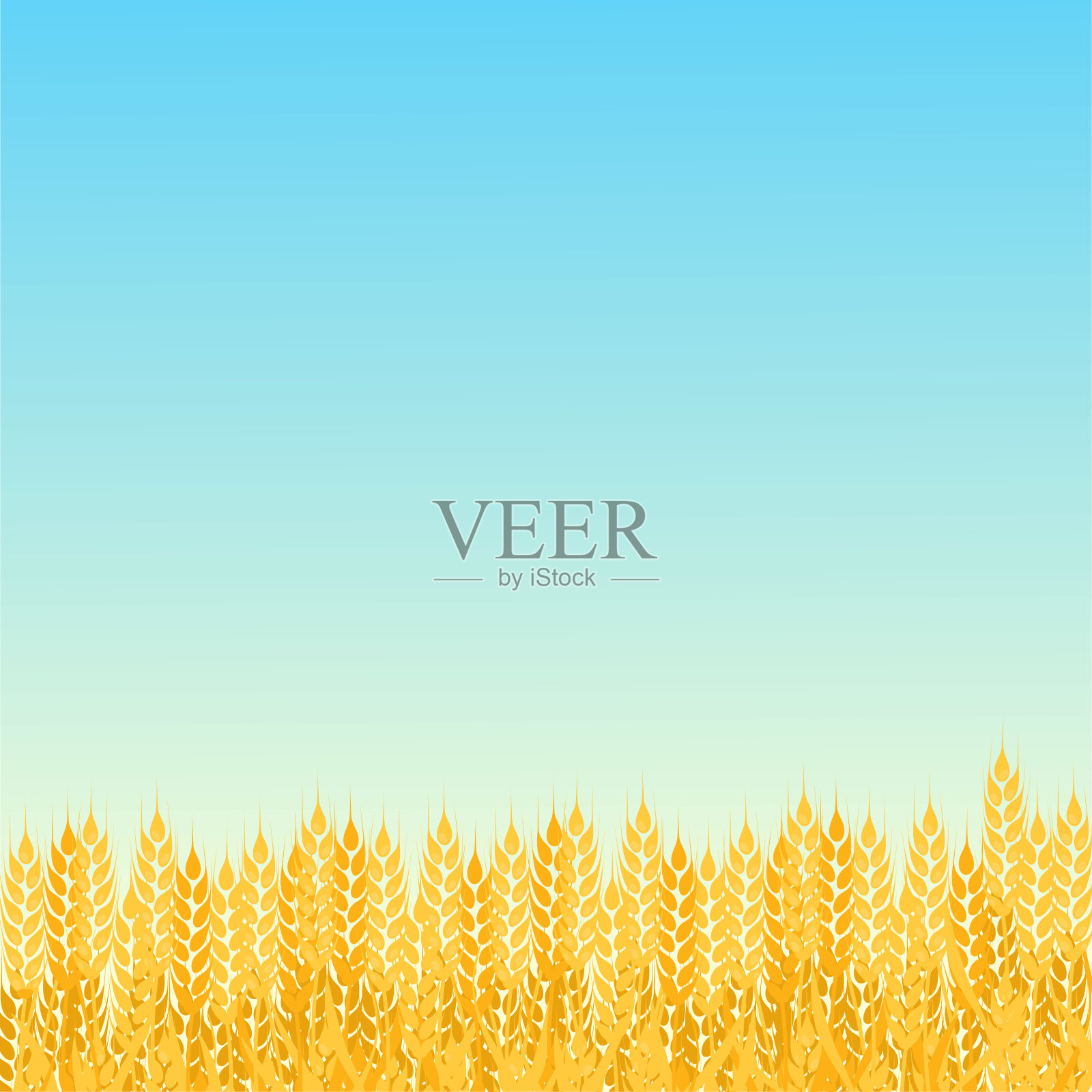 夏季阳光明媚的景观用一片成熟的小麦梯度平坦风格设计矢量插图。美丽的背景为您的需要。阳光明媚的一天在麦田里。插画图片素材