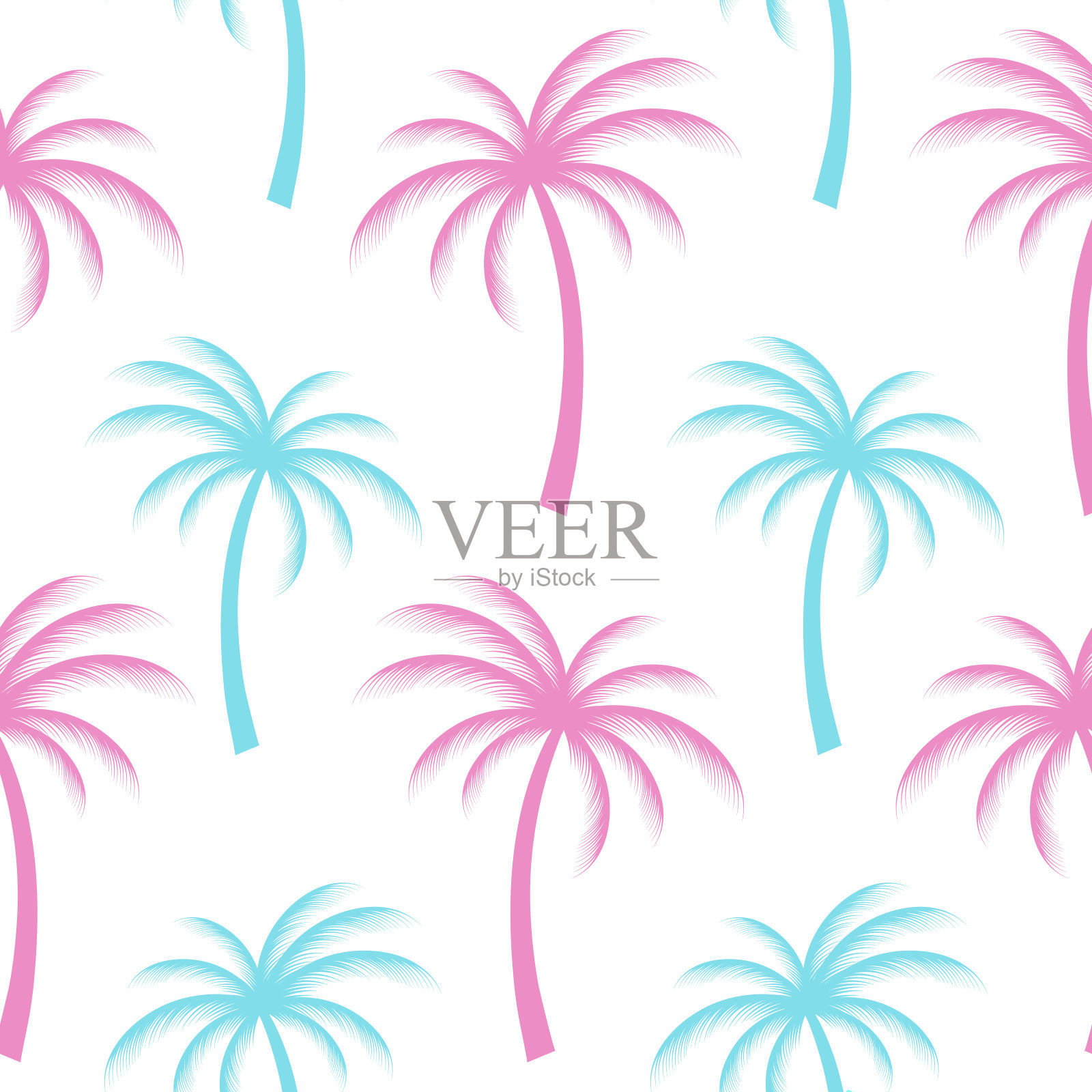 五颜六色的棕榈树背景。无缝热带夏季模式。插画图片素材