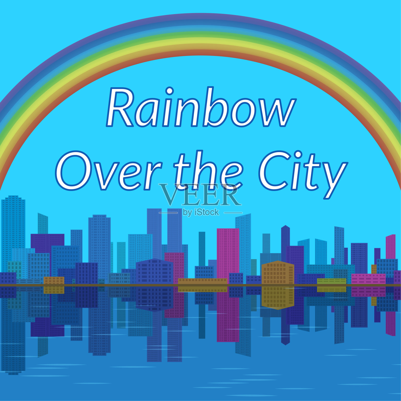 风景、彩虹和城市设计元素图片
