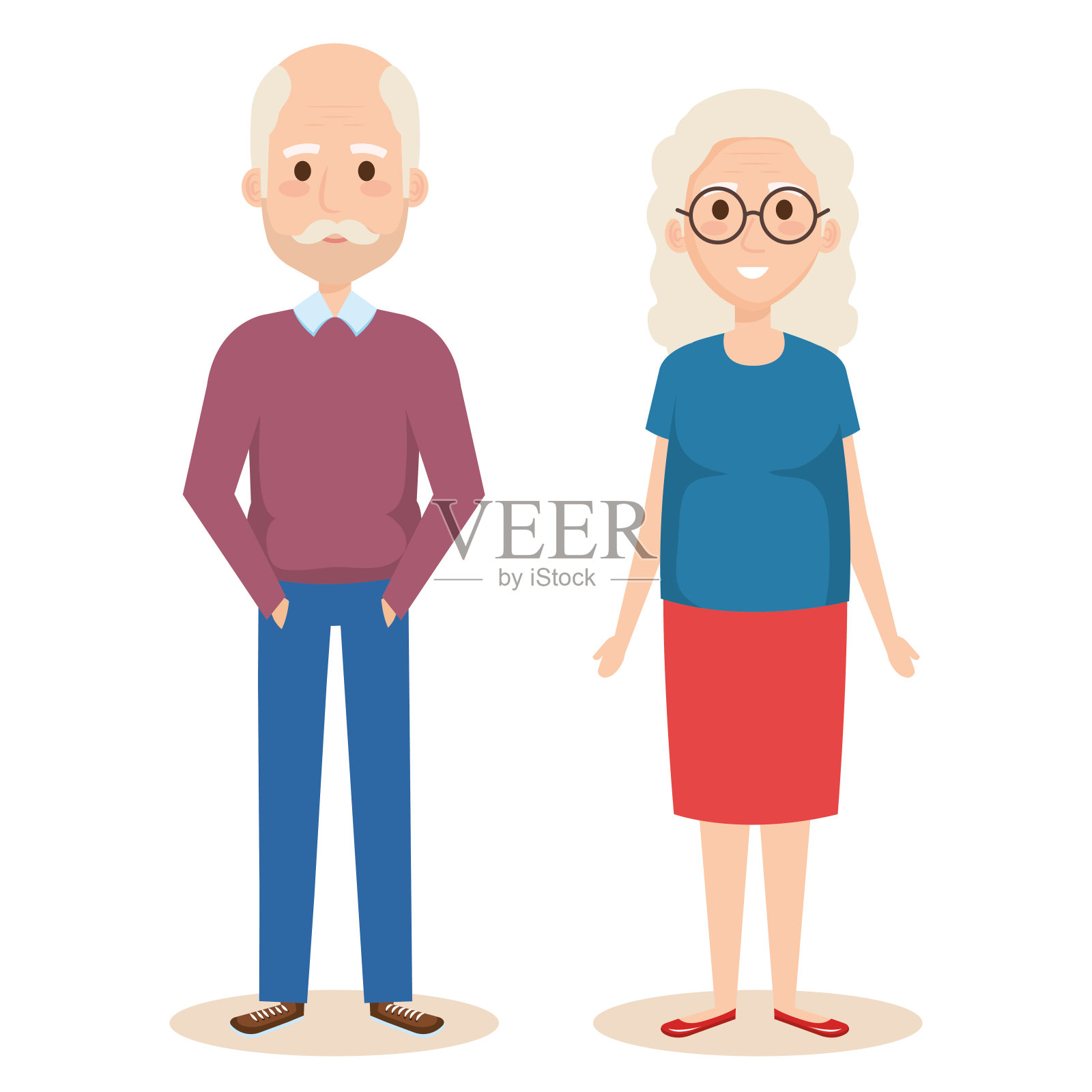 可爱的祖父母夫妇角色插画图片素材