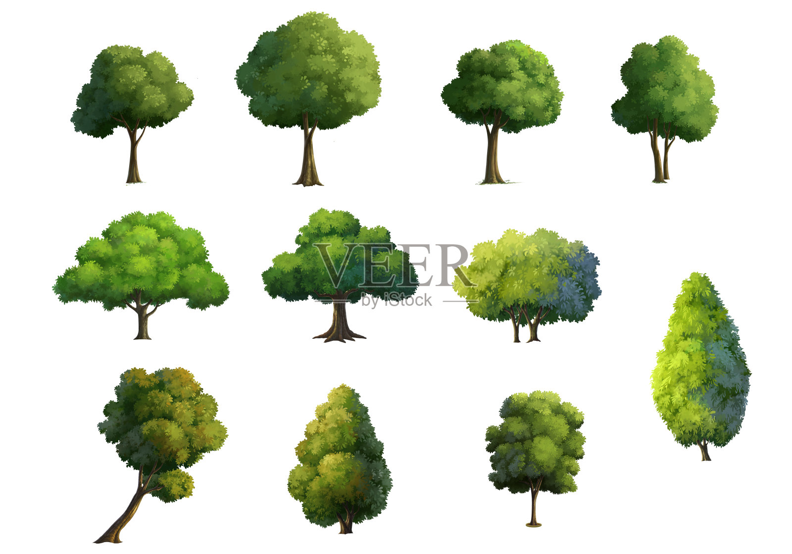 树木孤立在白色背景上的插图设计元素图片