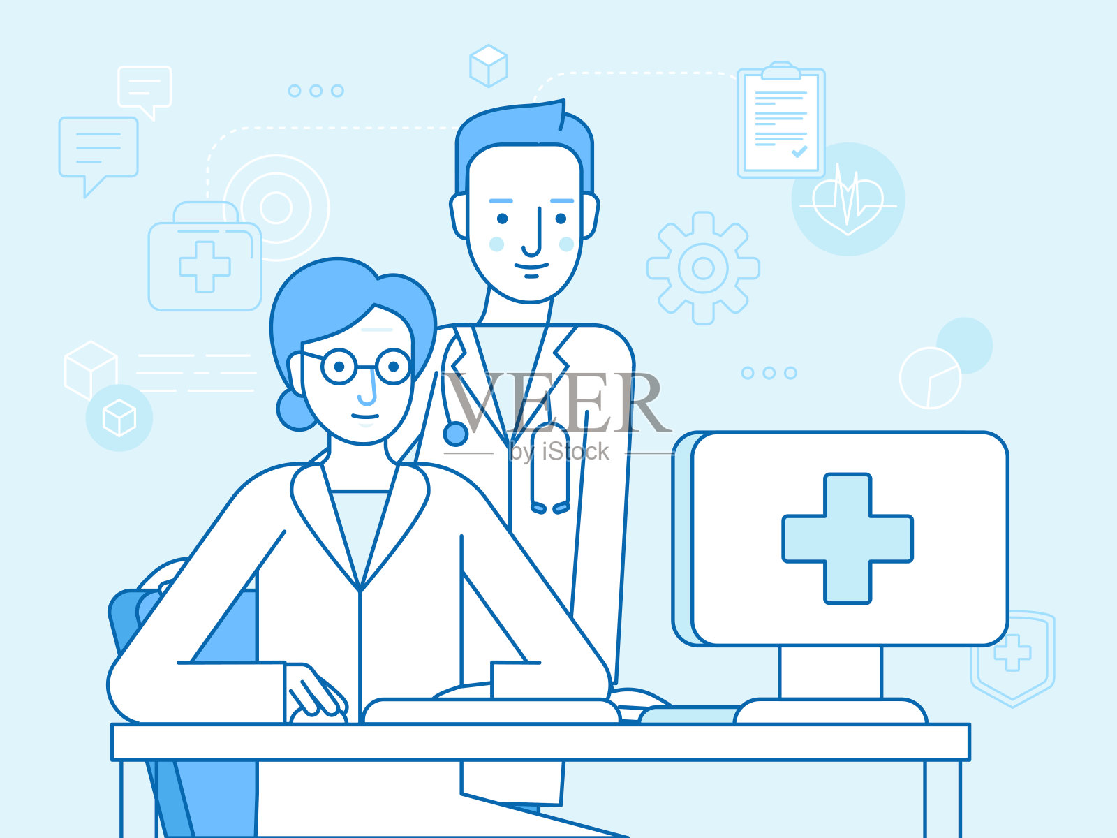 在线和远程医学概念-在线咨询医生插画图片素材