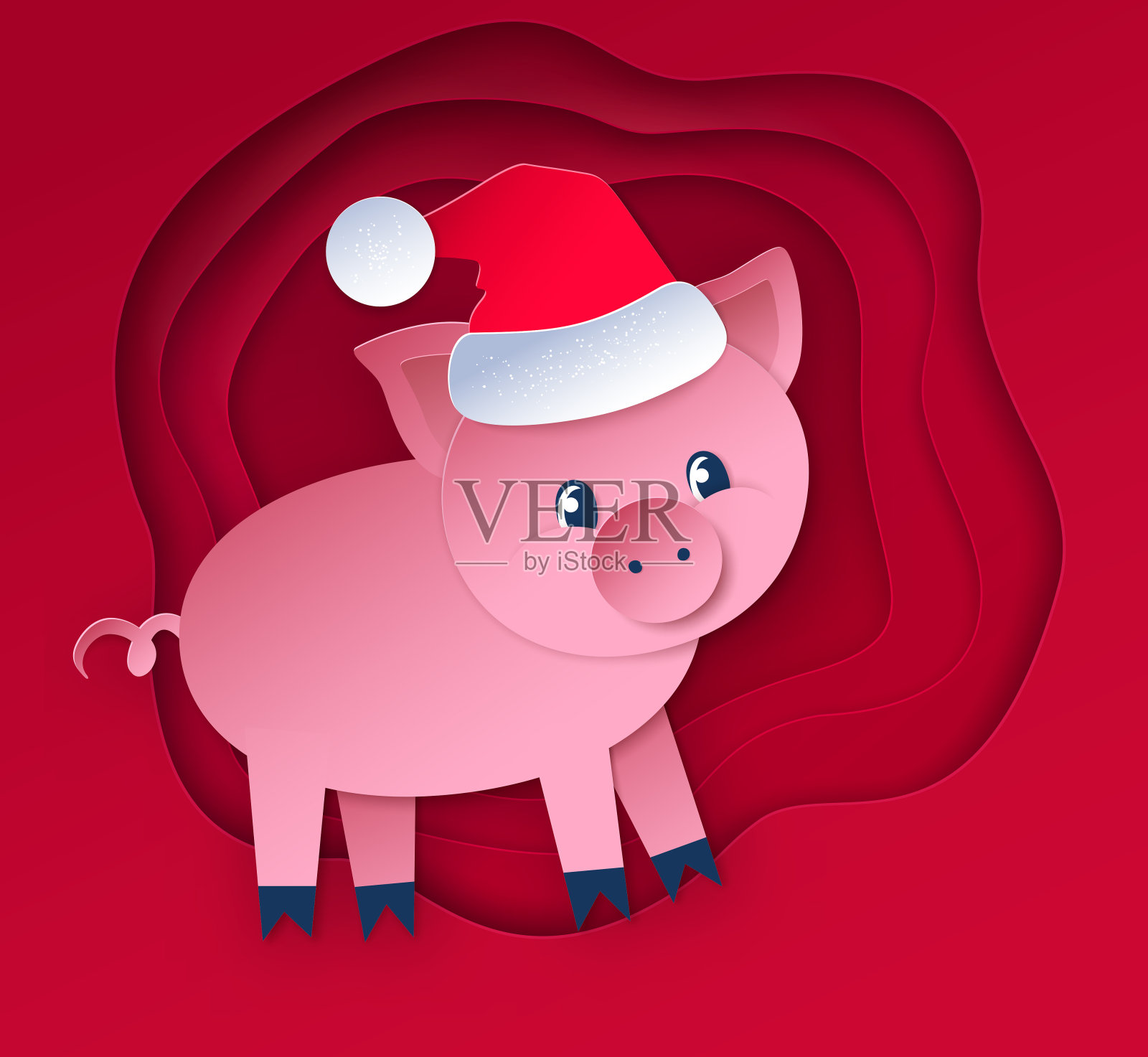 剪纸风格的新年猪插图插画图片素材